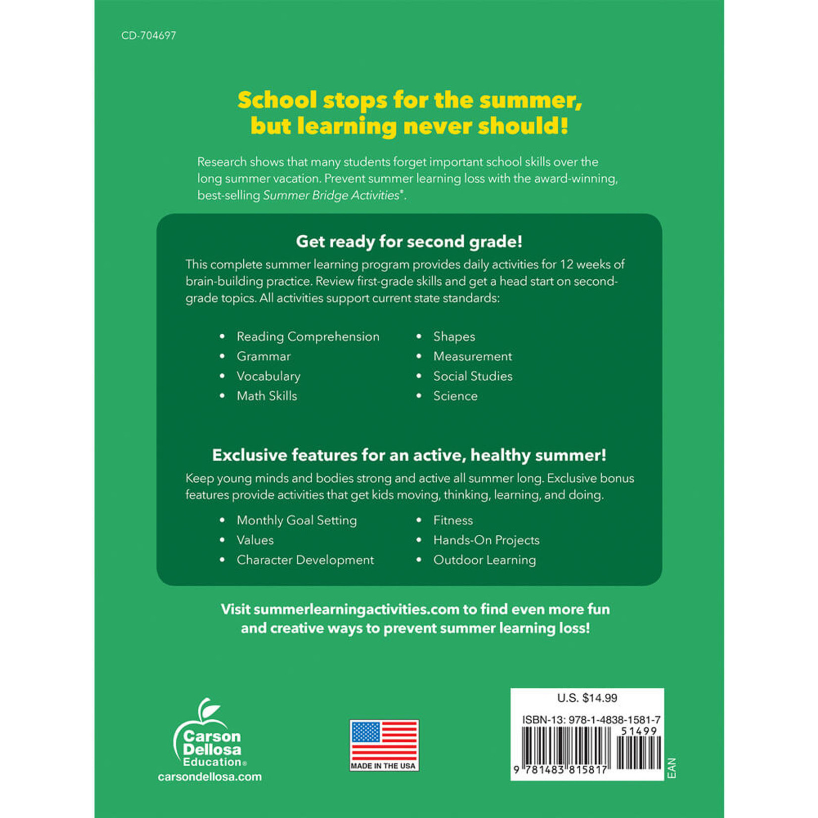 CARSON DELLOSA PUBLISHING CO Summer Bridge Activities® Workbook Grade 1-2