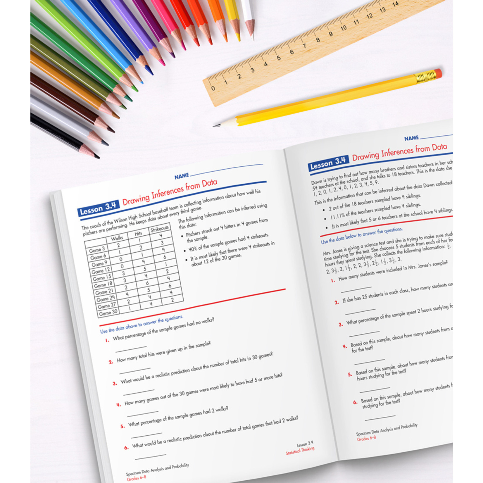 CARSON DELLOSA PUBLISHING CO Spectrum Data Analysis and Probability Workbook Grade 6-8