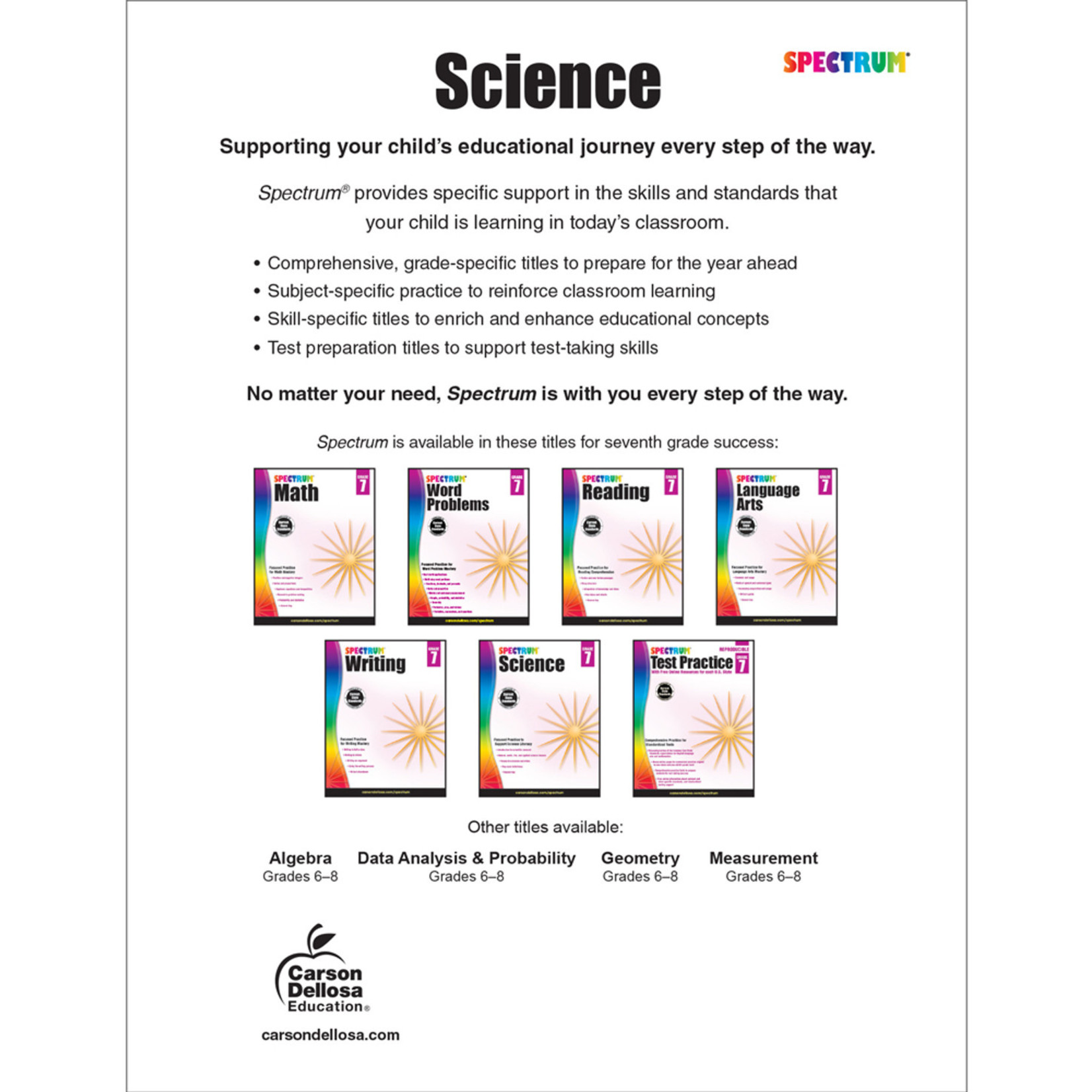 CARSON DELLOSA PUBLISHING CO Spectrum Science Workbook Grade 7 Paperback