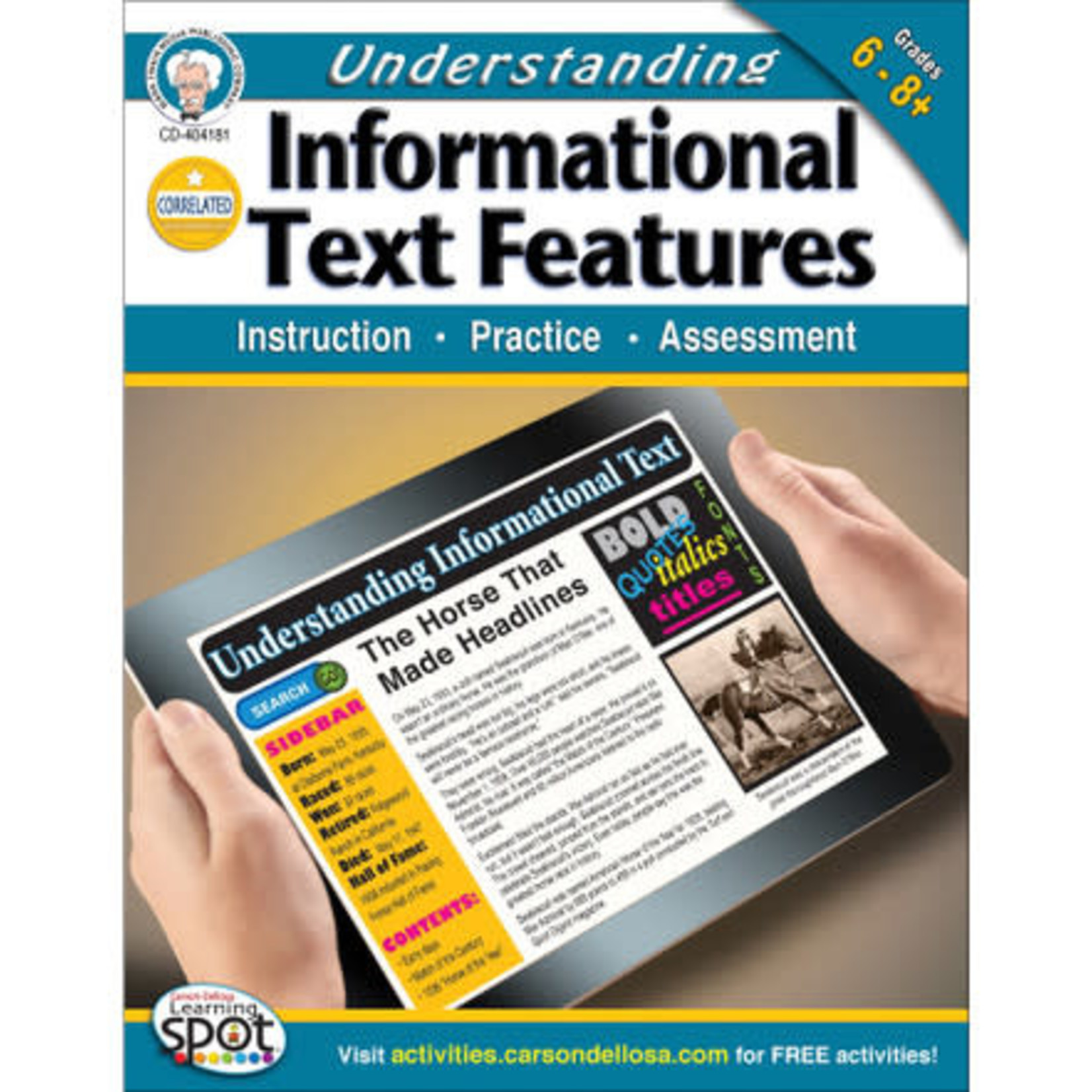 CARSON DELLOSA PUBLISHING CO Understanding Informational Text Features Workbook Grade 6-8