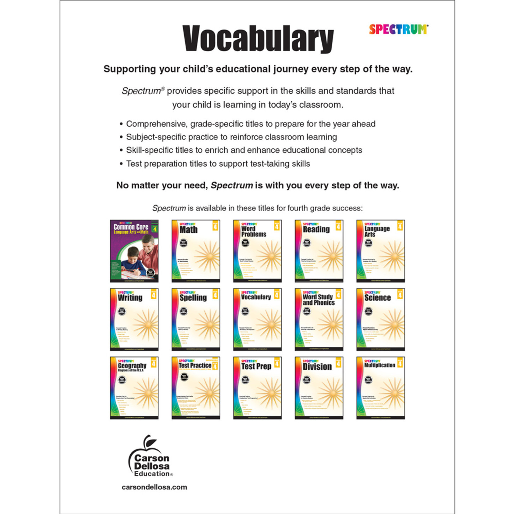 CARSON DELLOSA PUBLISHING CO Spectrum Vocabulary Workbook Grade 4 Paperback