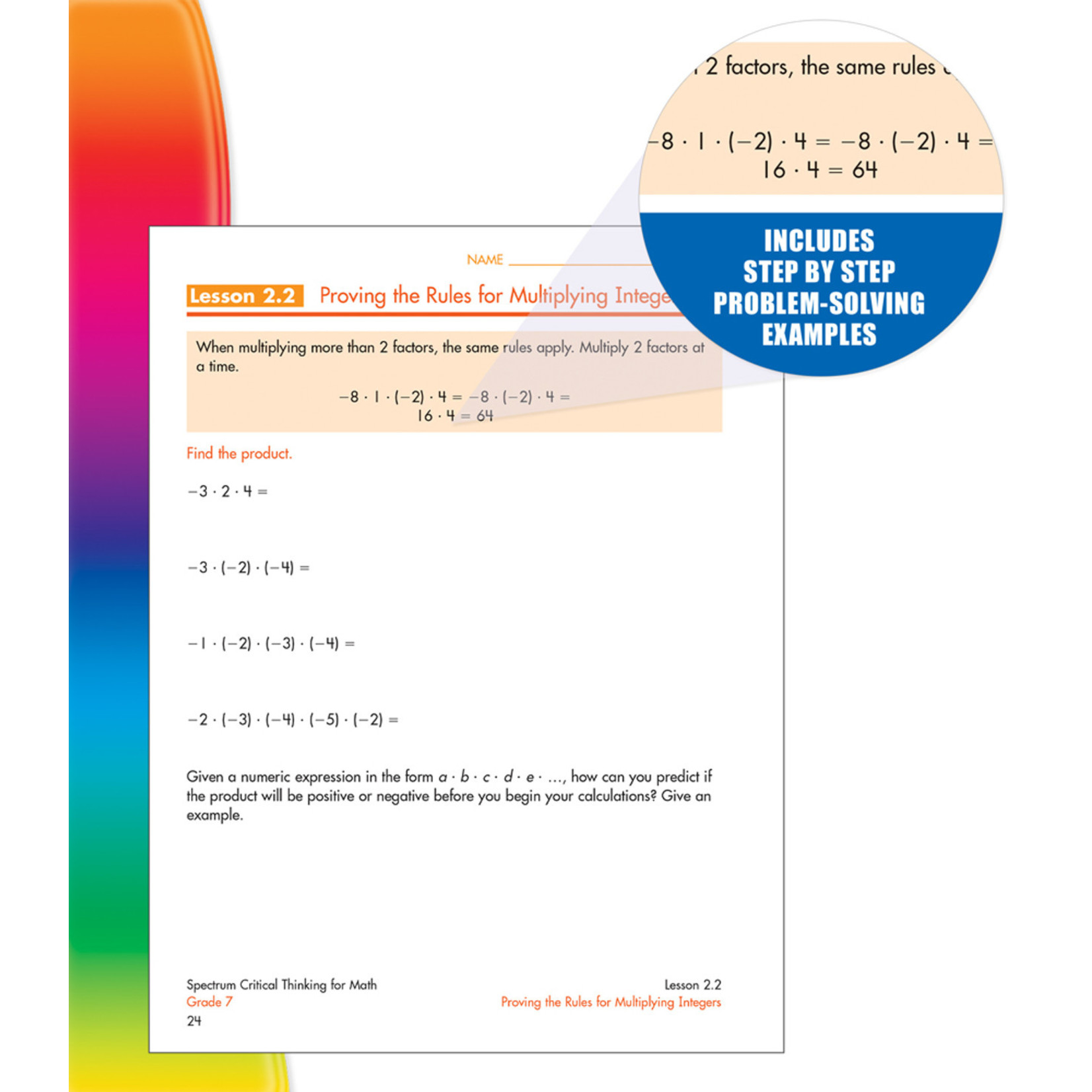CARSON DELLOSA PUBLISHING CO Spectrum Critical Thinking for Math Workbook Grade 7