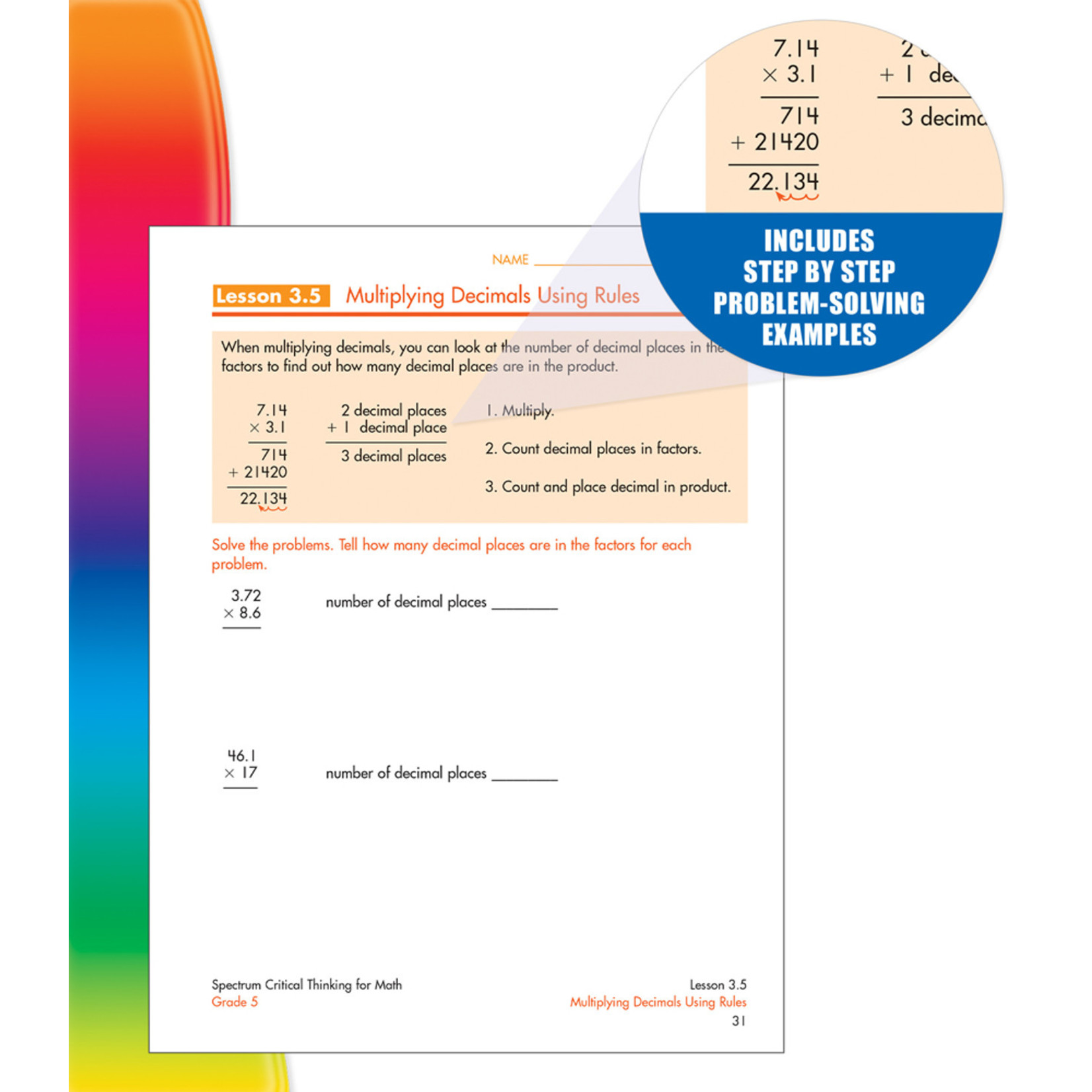 CARSON DELLOSA PUBLISHING CO Spectrum Critical Thinking for Math Workbook Grade 5