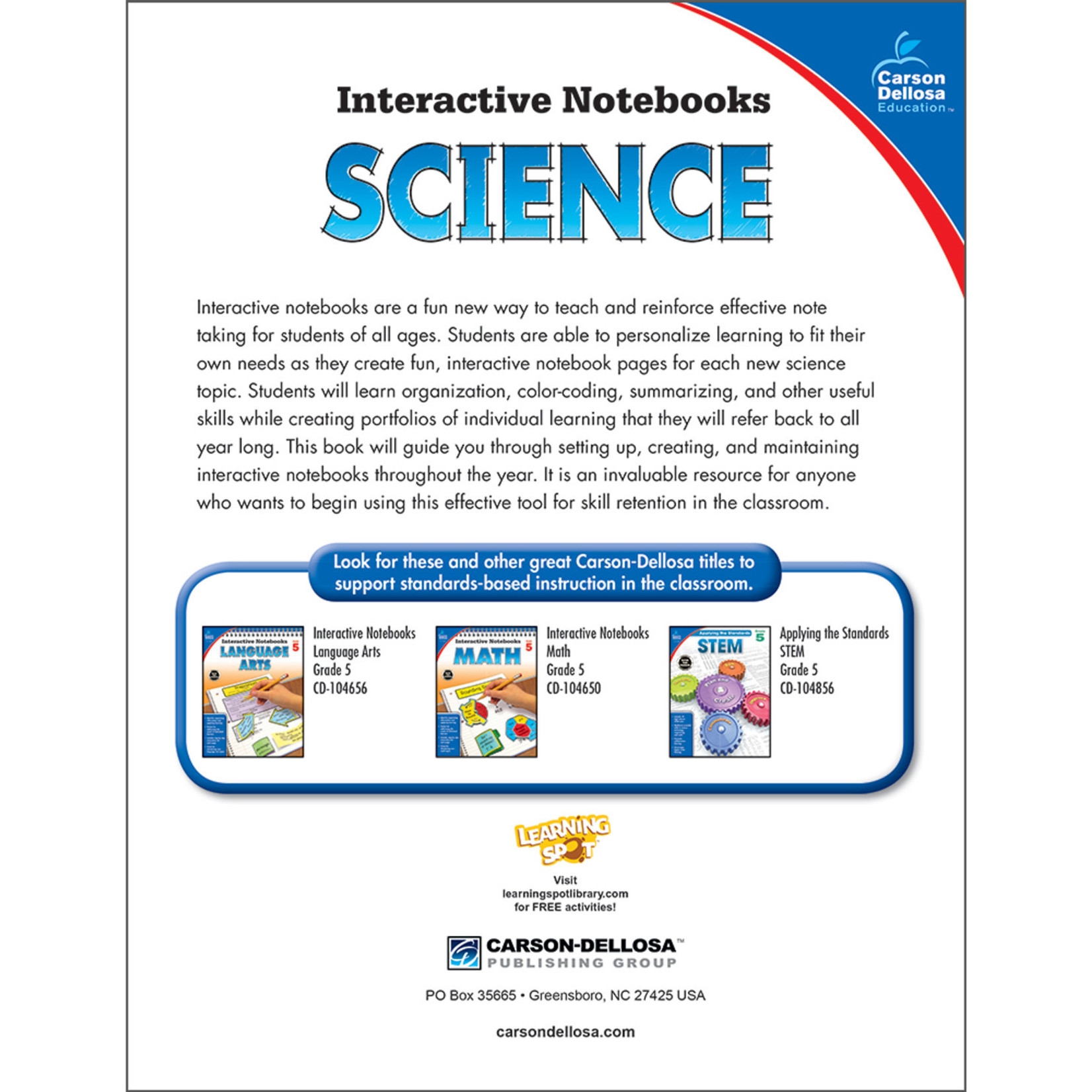CARSON DELLOSA PUBLISHING CO Interactive Notebooks: Science Resource Book Grade 5