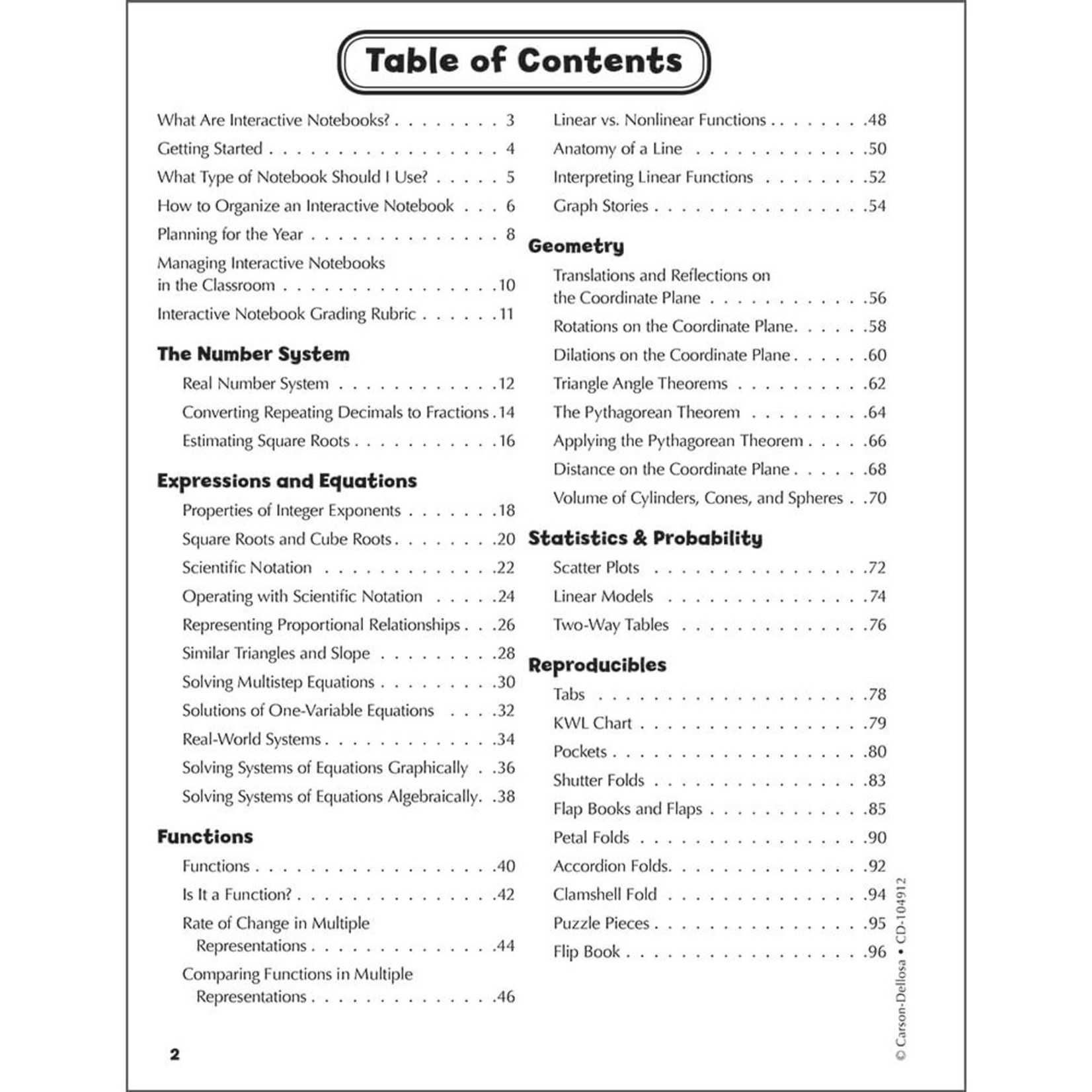CARSON DELLOSA PUBLISHING CO Interactive Notebooks: Math Resource Book Grade 8