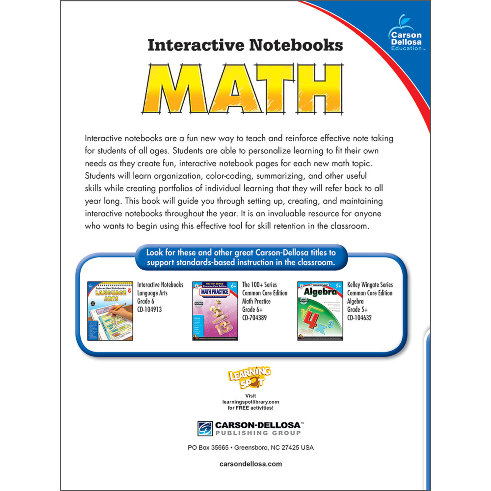 CARSON DELLOSA PUBLISHING CO Interactive Notebooks: Math Resource Book Grade 6