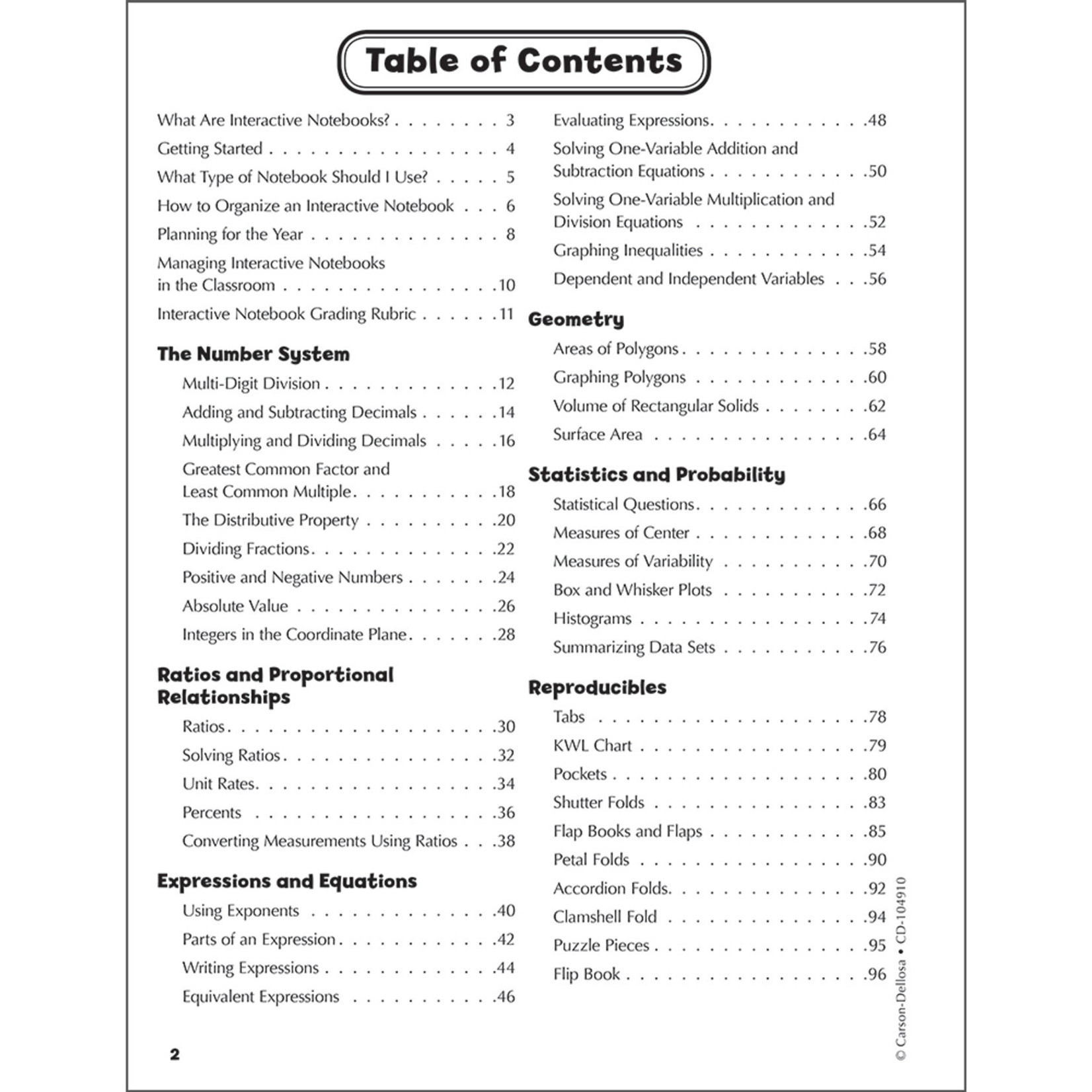 CARSON DELLOSA PUBLISHING CO Interactive Notebooks: Math Resource Book Grade 6