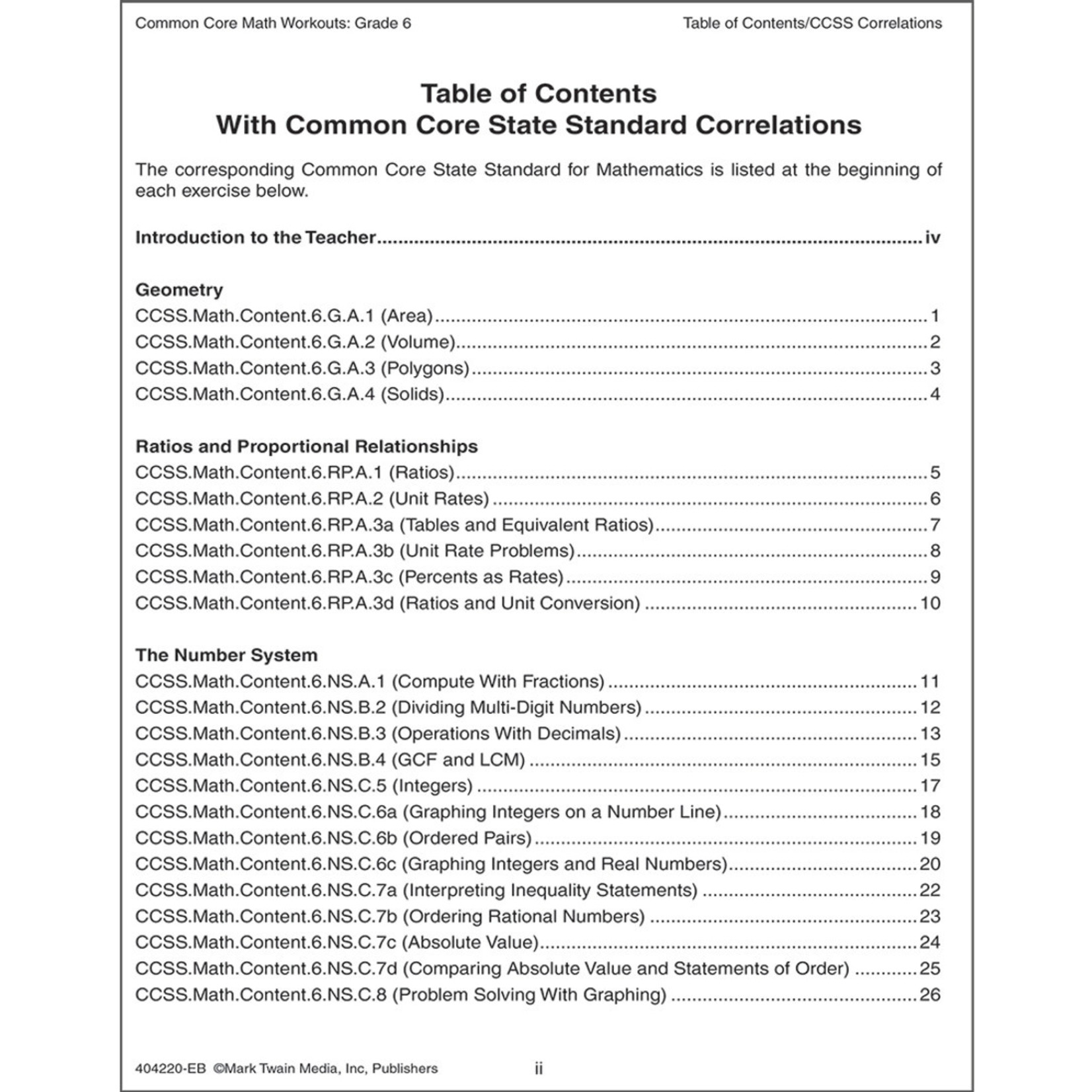 CARSON DELLOSA PUBLISHING CO Common Core Math Workouts Resource Book Grade 6