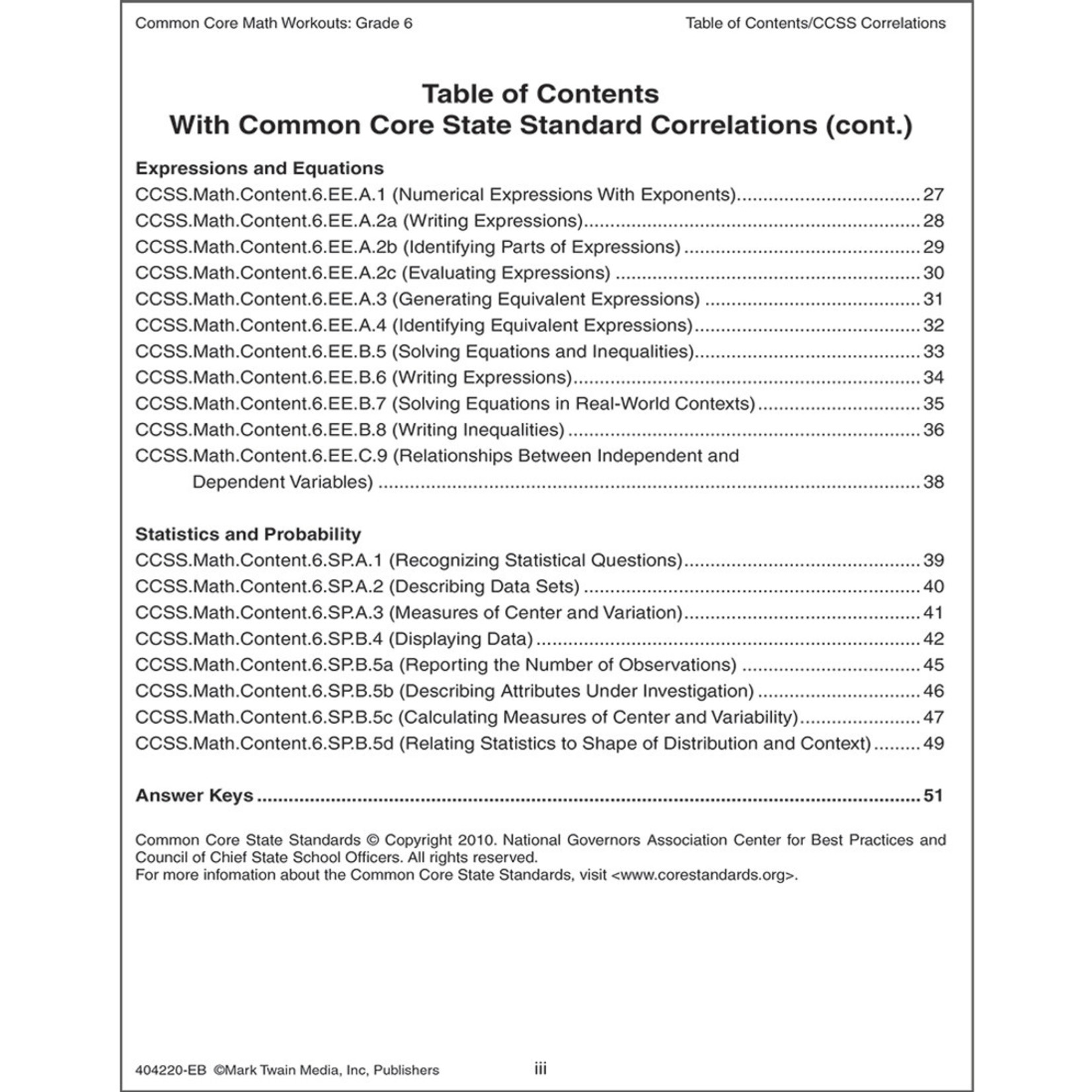 CARSON DELLOSA PUBLISHING CO Common Core Math Workouts Resource Book Grade 6