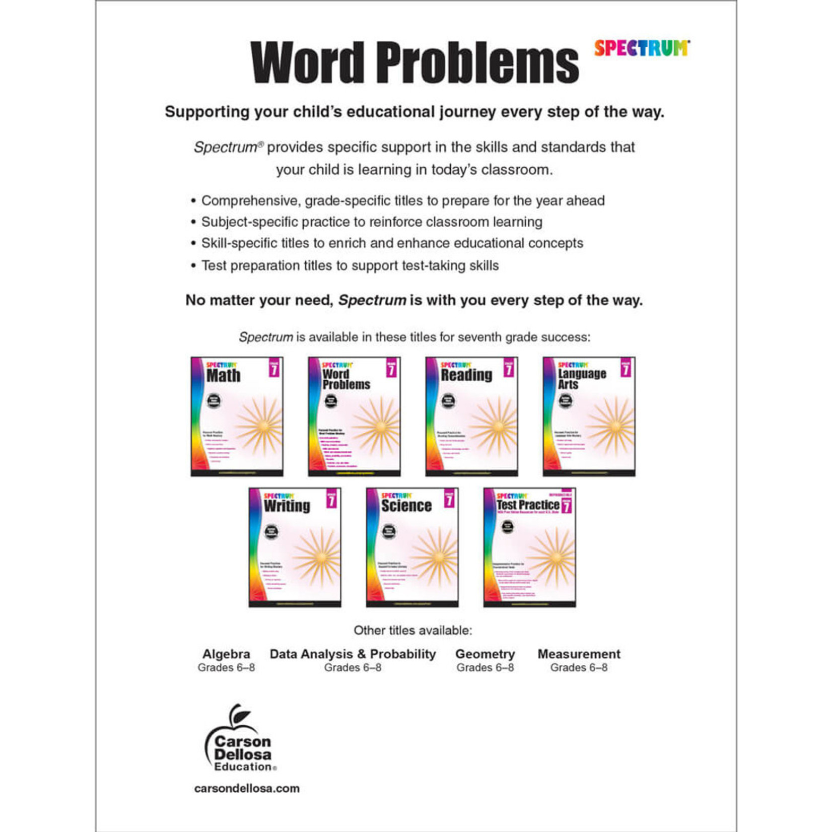 CARSON DELLOSA PUBLISHING CO Spectrum Word Problems Workbook Grade 7