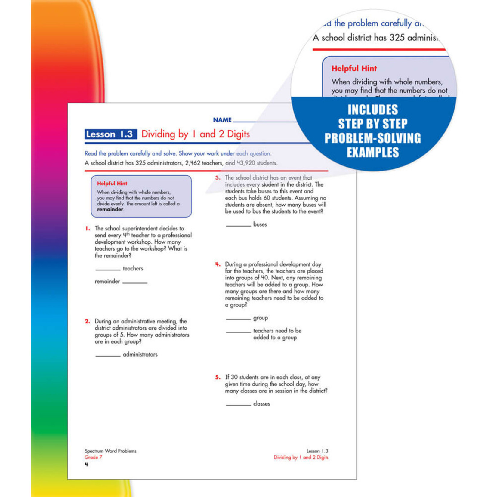 CARSON DELLOSA PUBLISHING CO Spectrum Word Problems Workbook Grade 7