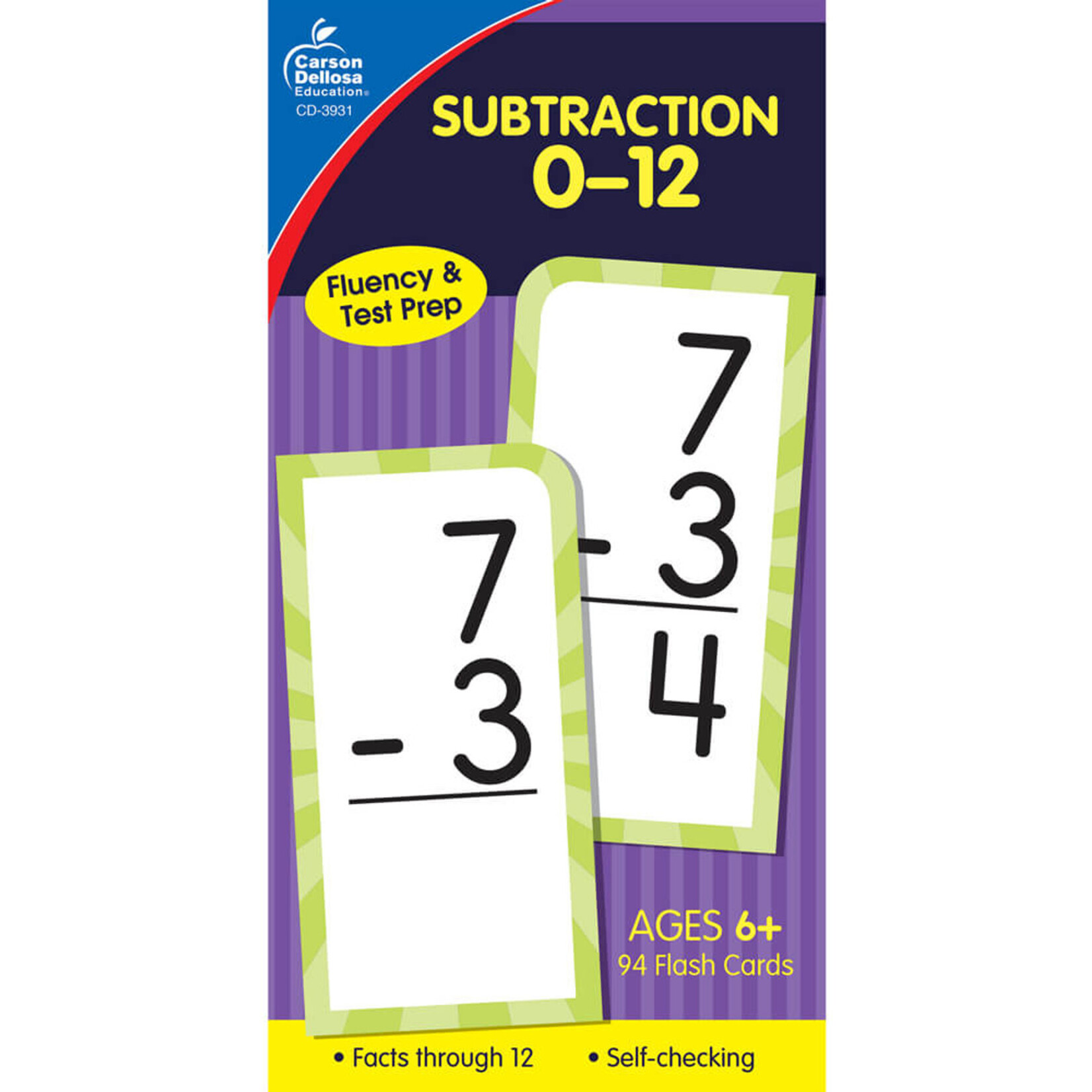 CARSON DELLOSA PUBLISHING CO Subtraction 0-12 Flash Cards Grade 1-3