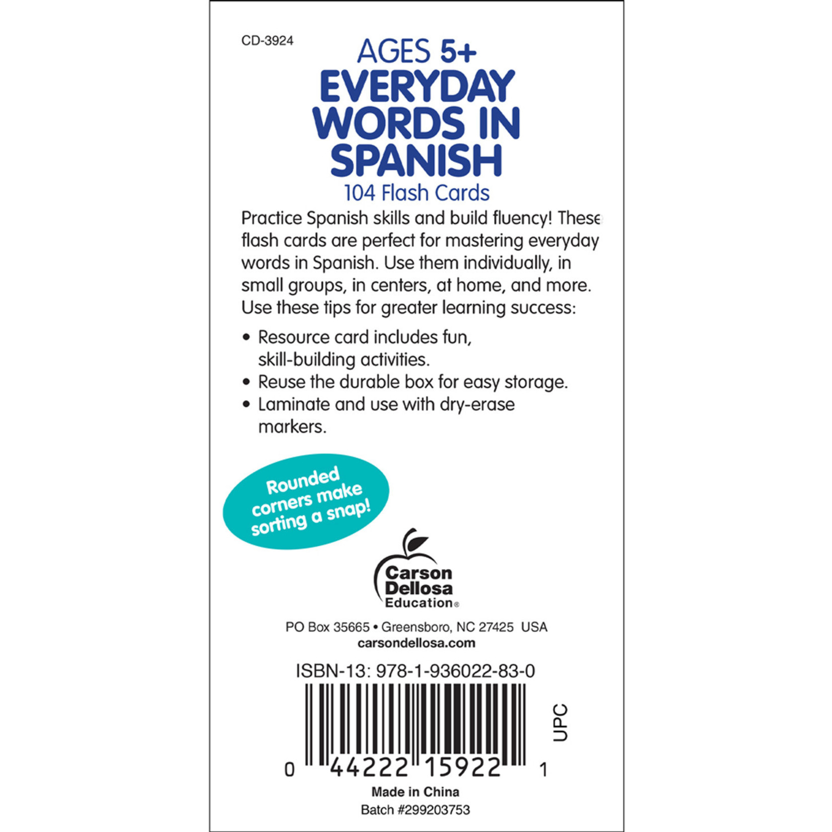 CARSON DELLOSA PUBLISHING CO Everyday Words in Spanish: Photographic Flash Cards Grade PK-8