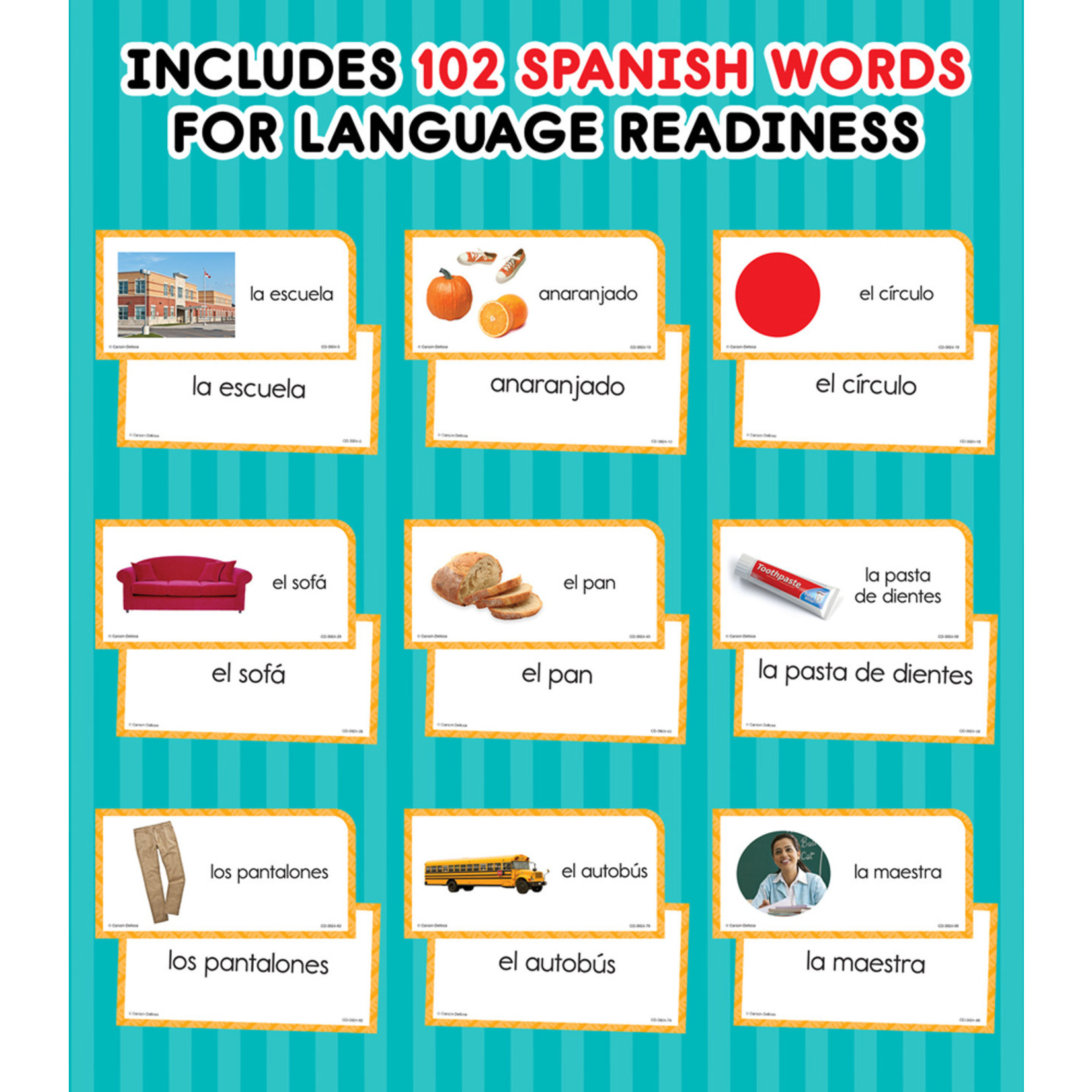 CARSON DELLOSA PUBLISHING CO Everyday Words in Spanish: Photographic Flash Cards Grade PK-8