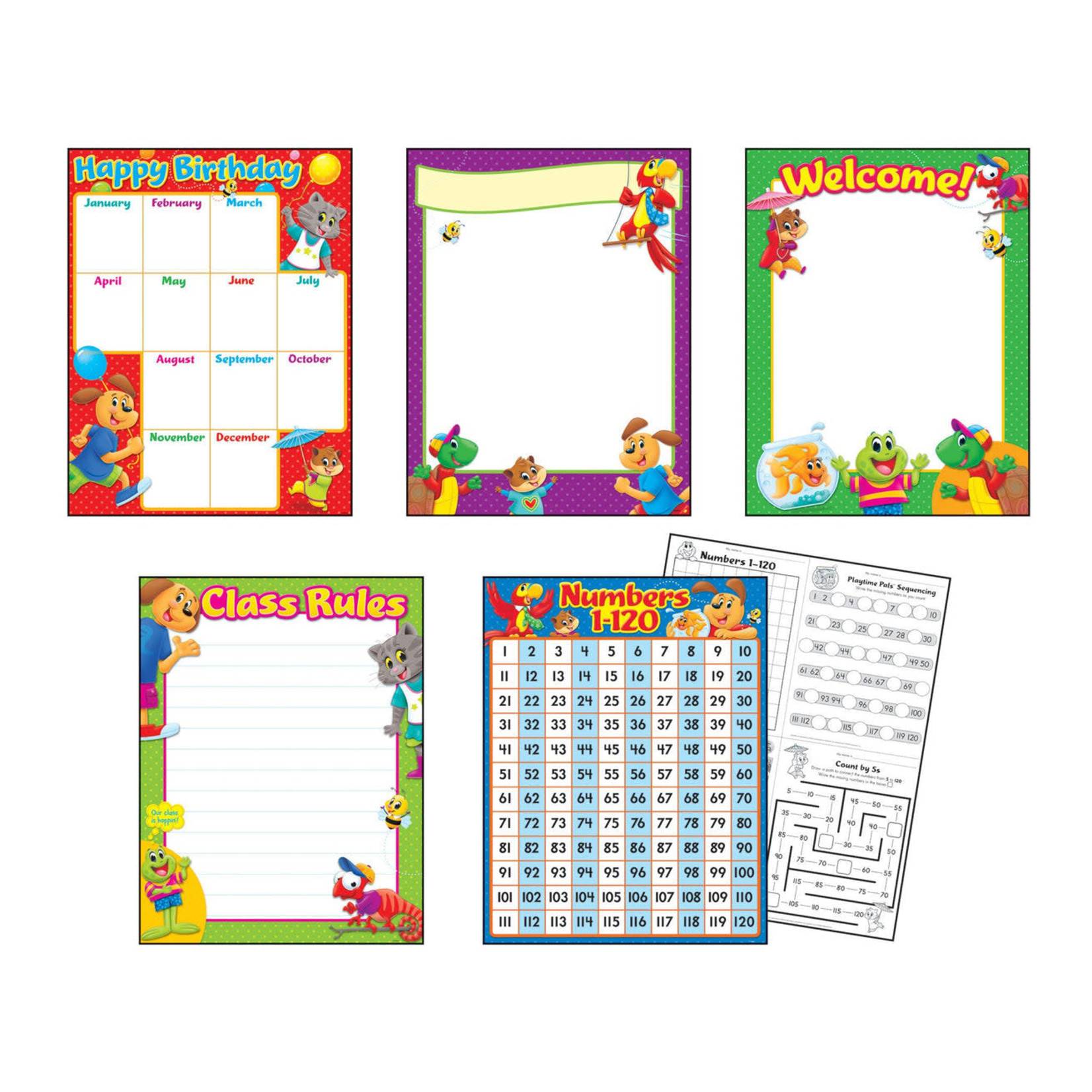 TREND ENTERPRISES INC Classroom Basics Playtime Pals™ Learning Charts Combo Pack