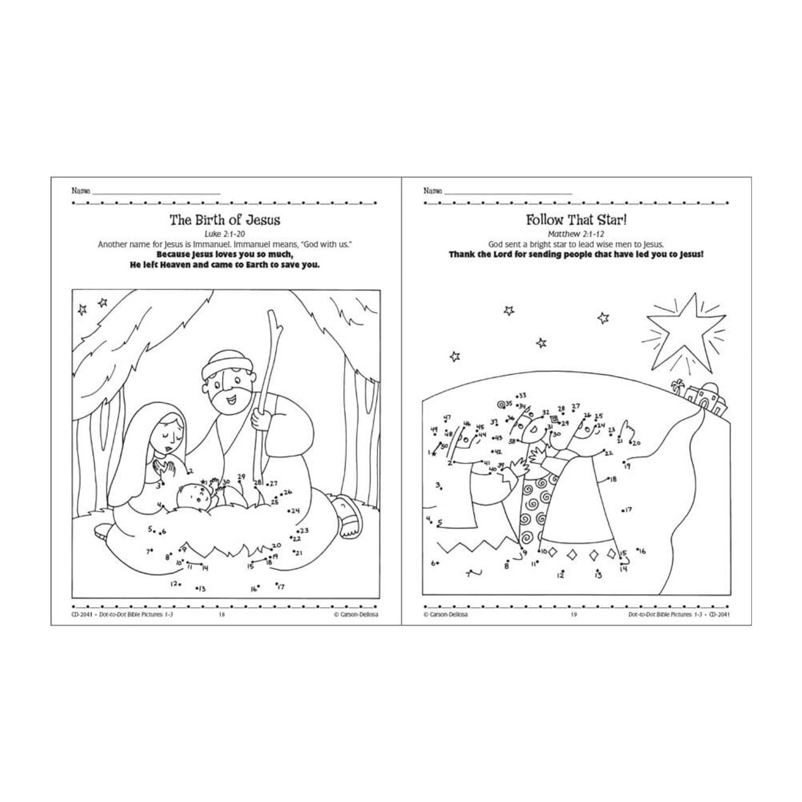 CARSON DELLOSA PUBLISHING CO Dot-to-Dot Bible Pictures Activity Book Grade 1-3