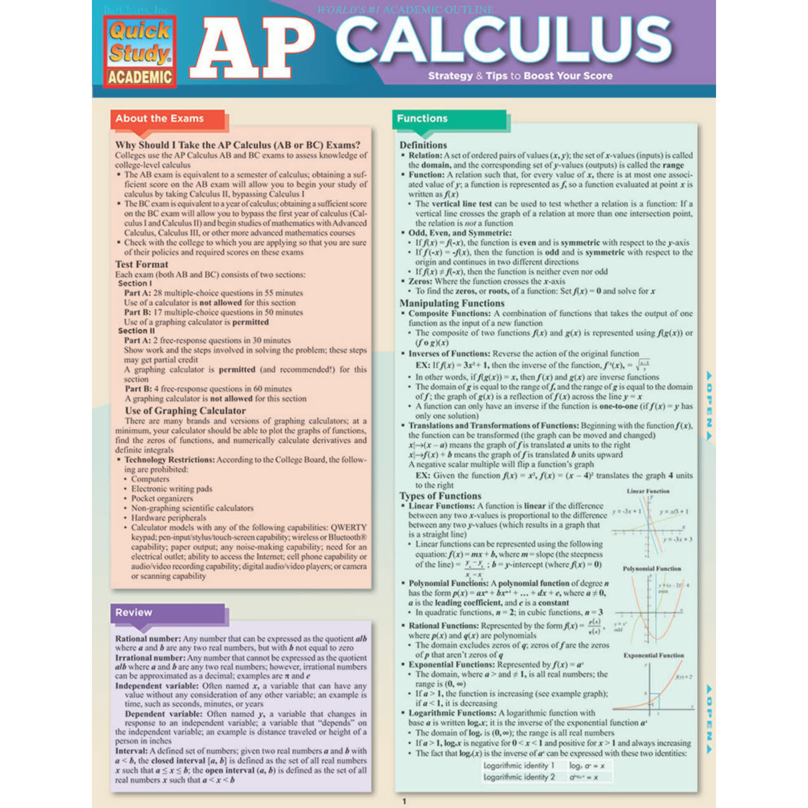 BAR CHARTS QuickStudy | AP Calculus Laminated Study Guide