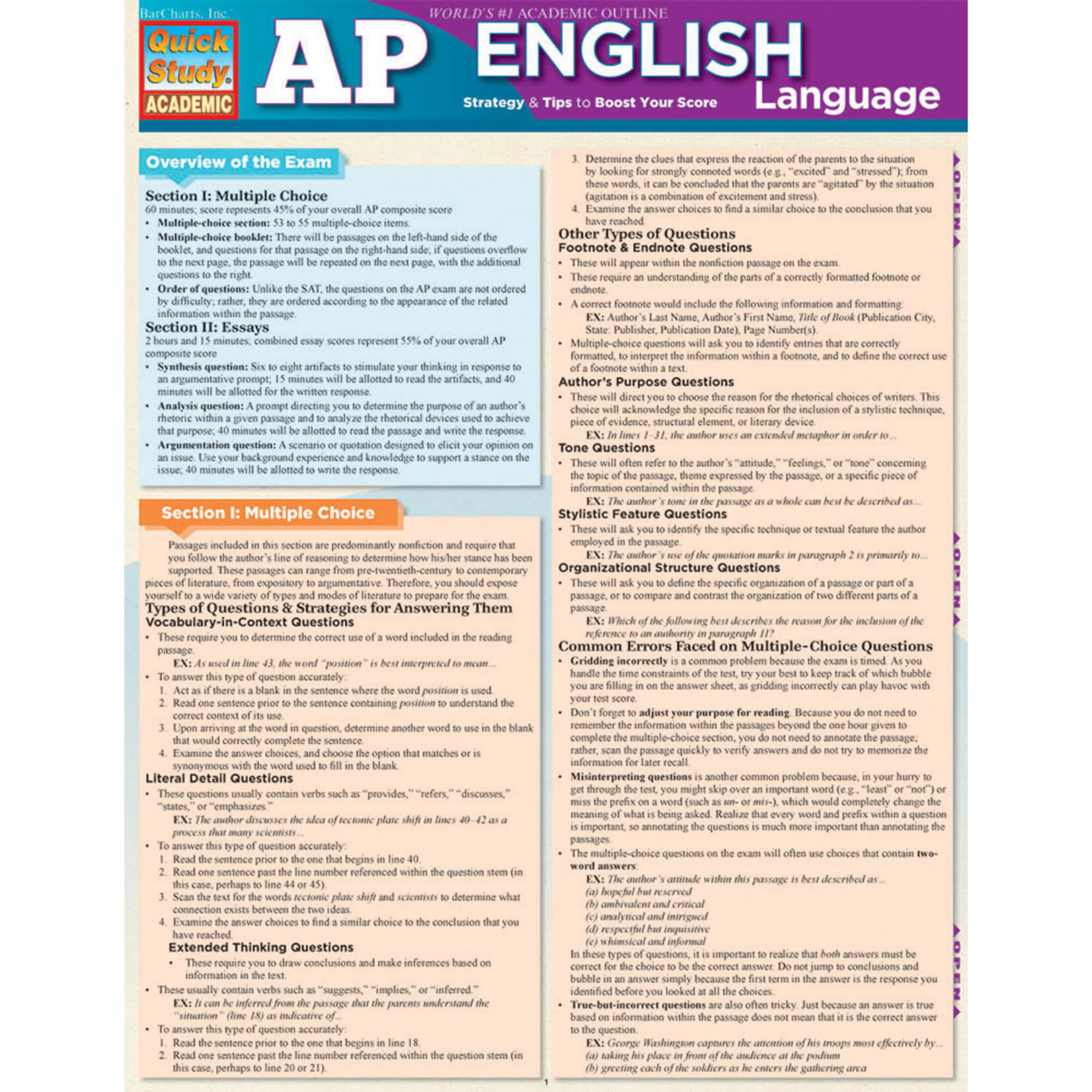BAR CHARTS QuickStudy: AP English Laminated Study Guide