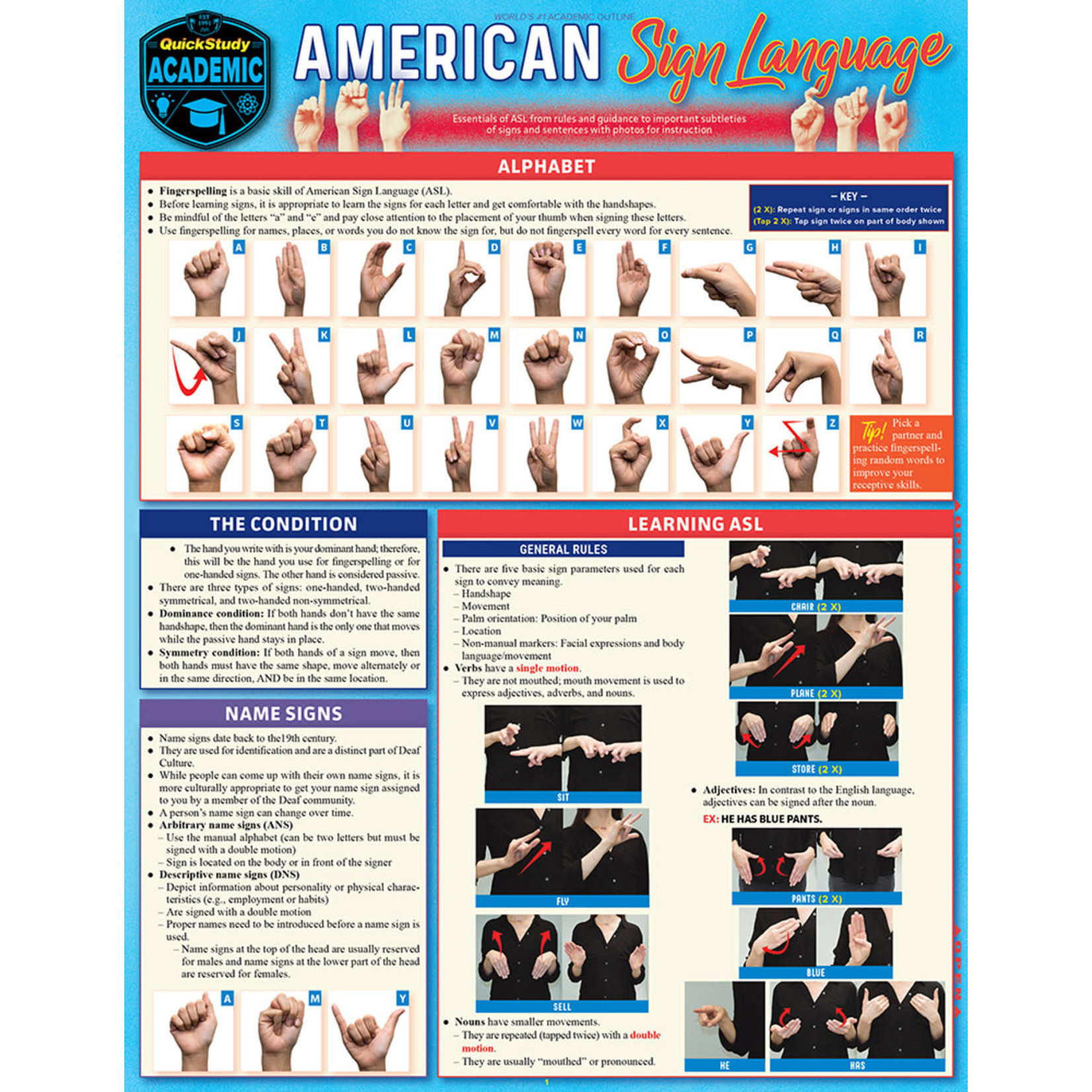 BAR CHARTS QuickStudy | American Sign Language Laminated Study Guide
