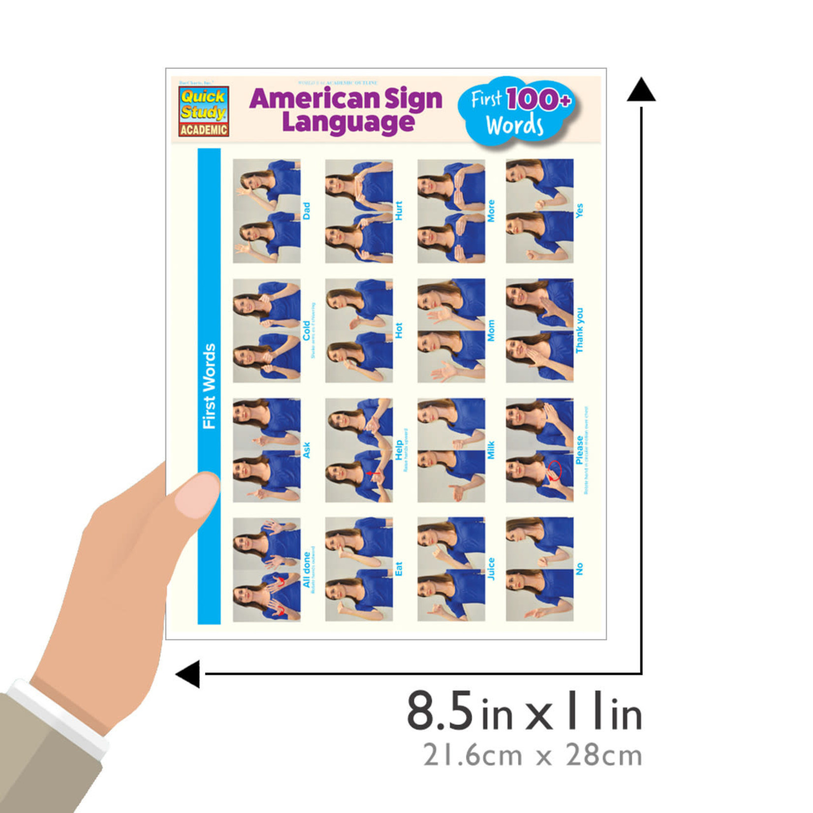 BAR CHARTS QuickStudy | American Sign Language: First 100+ Words Laminated Study Guide