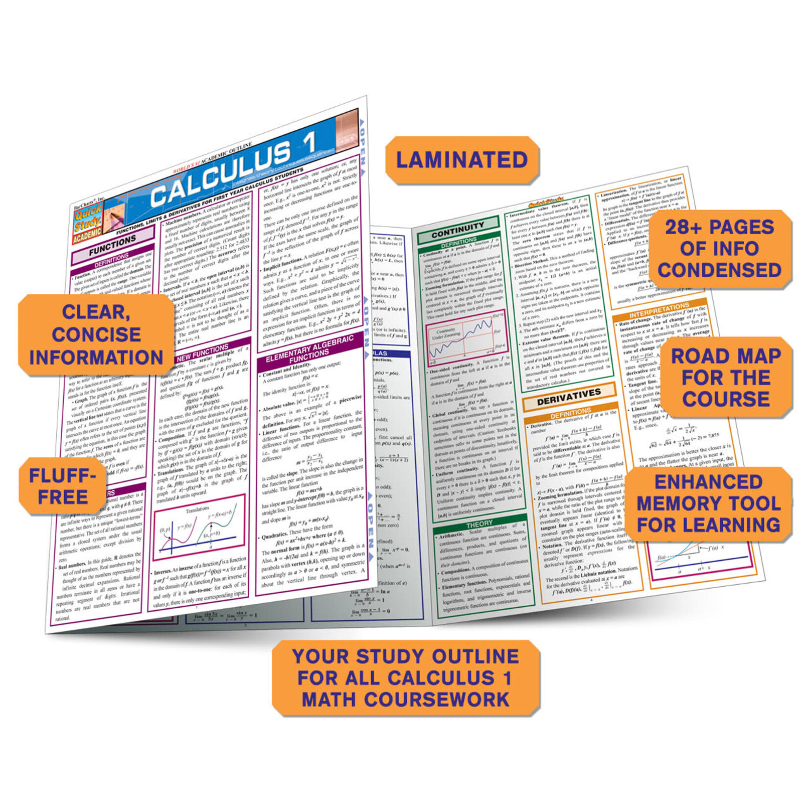 BAR CHARTS QuickStudy: Calculus 1 Laminated Study Guide