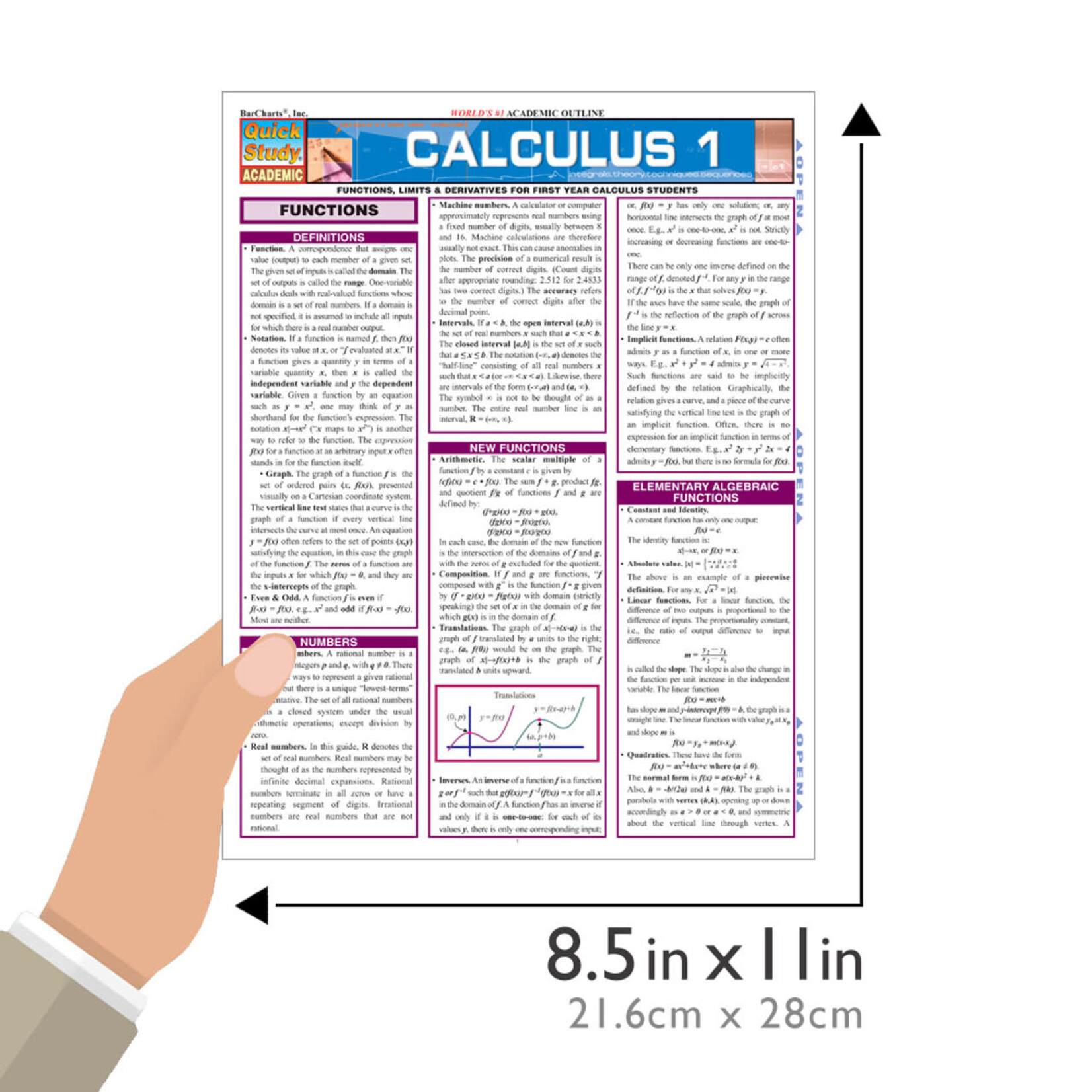 BAR CHARTS QuickStudy: Calculus 1 Laminated Study Guide