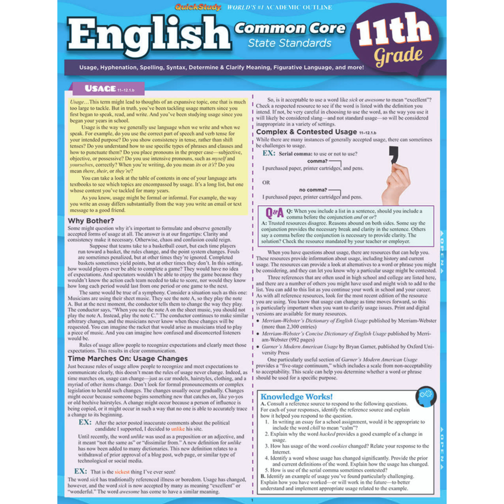 BAR CHARTS QuickStudy: English: Common Core - 11th Grade Laminated Study Guide