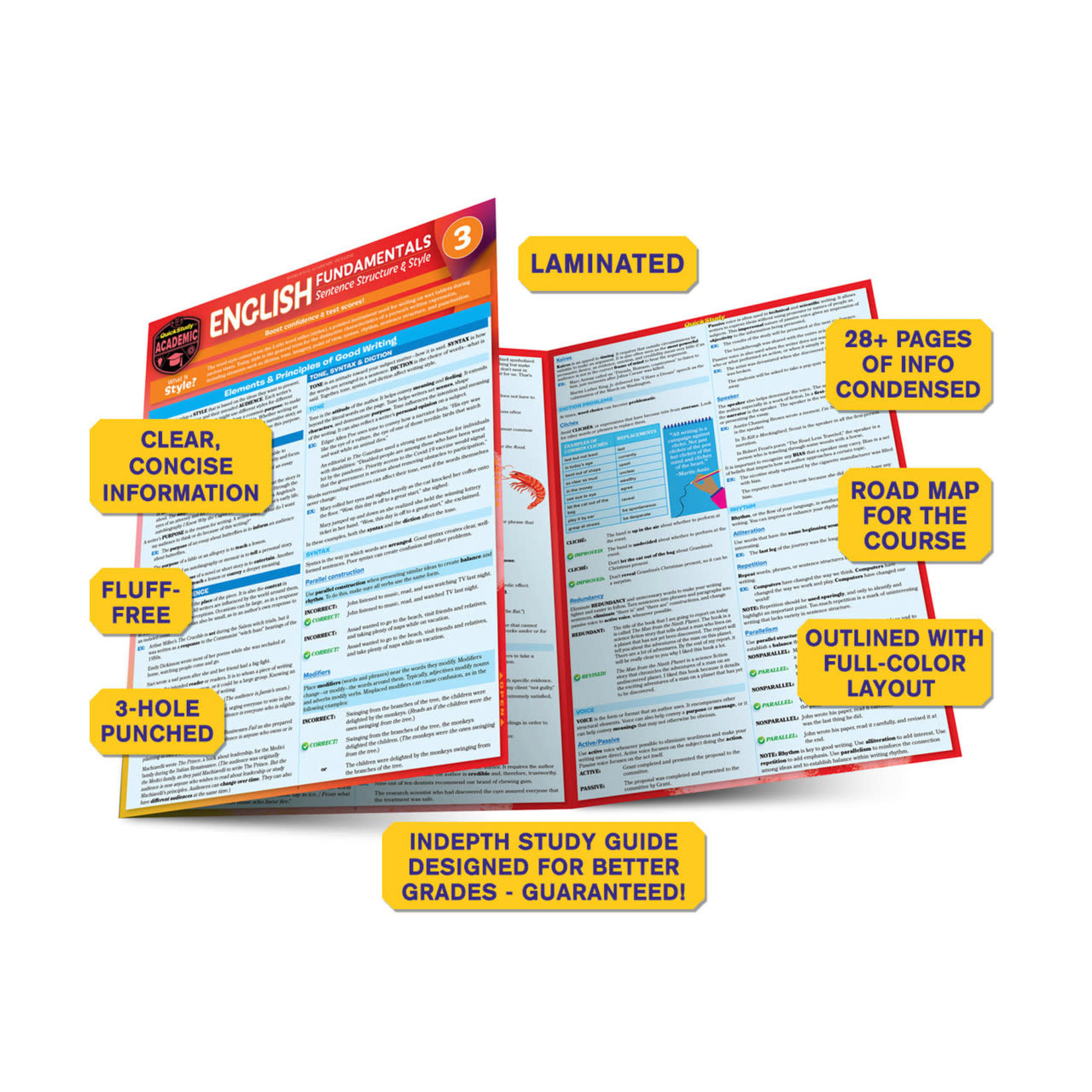 BAR CHARTS QuickStudy: English Fundamentals 3: Sentence Structure & Style Laminated Study Guide