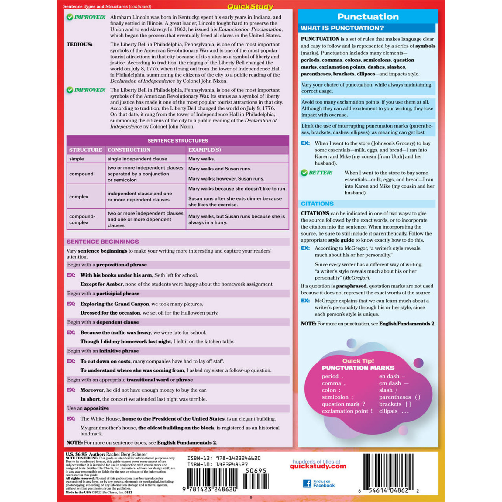 BAR CHARTS QuickStudy: English Fundamentals 3: Sentence Structure & Style Laminated Study Guide