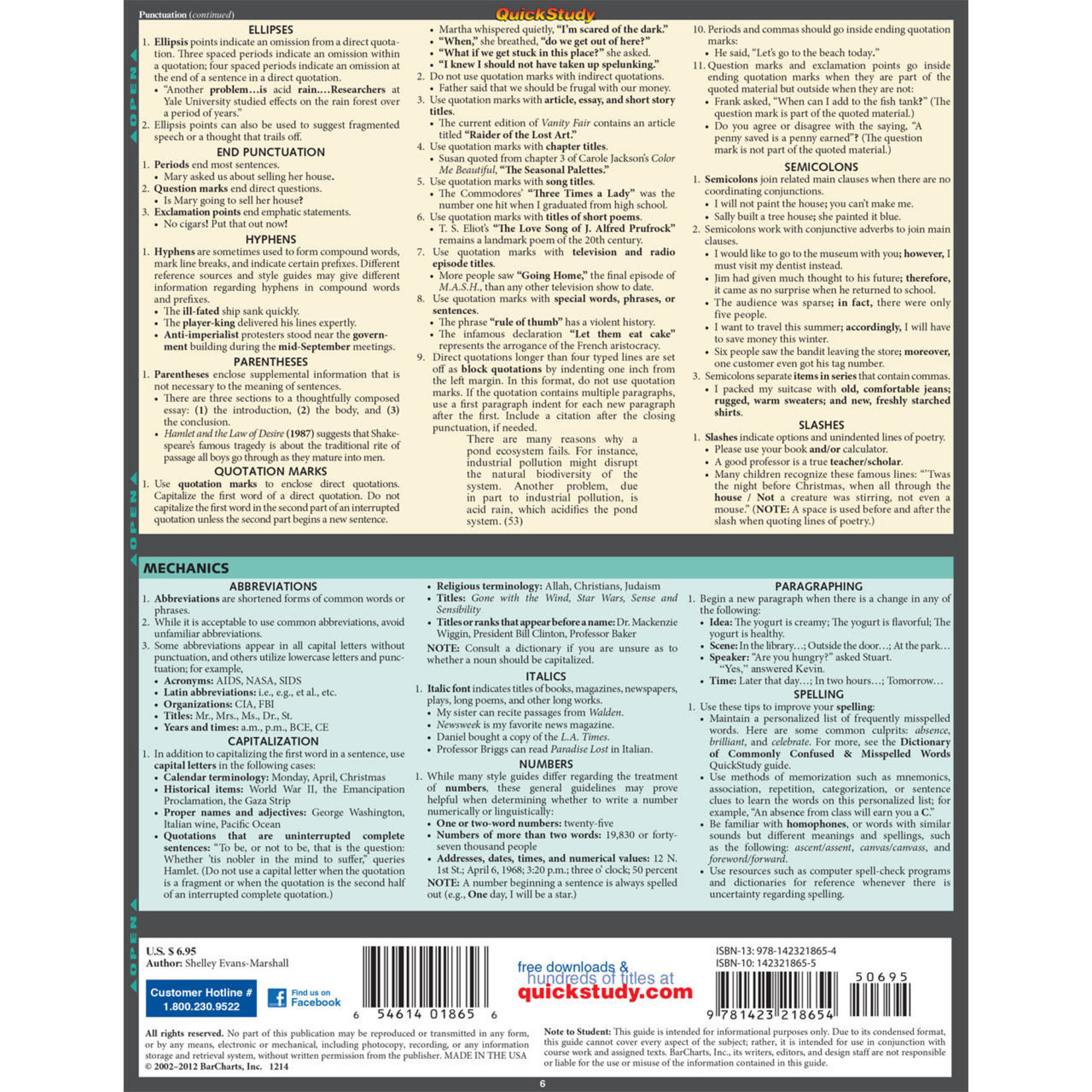 BAR CHARTS QuickStudy: English: Grammar & Punctuation Laminated Study Guide