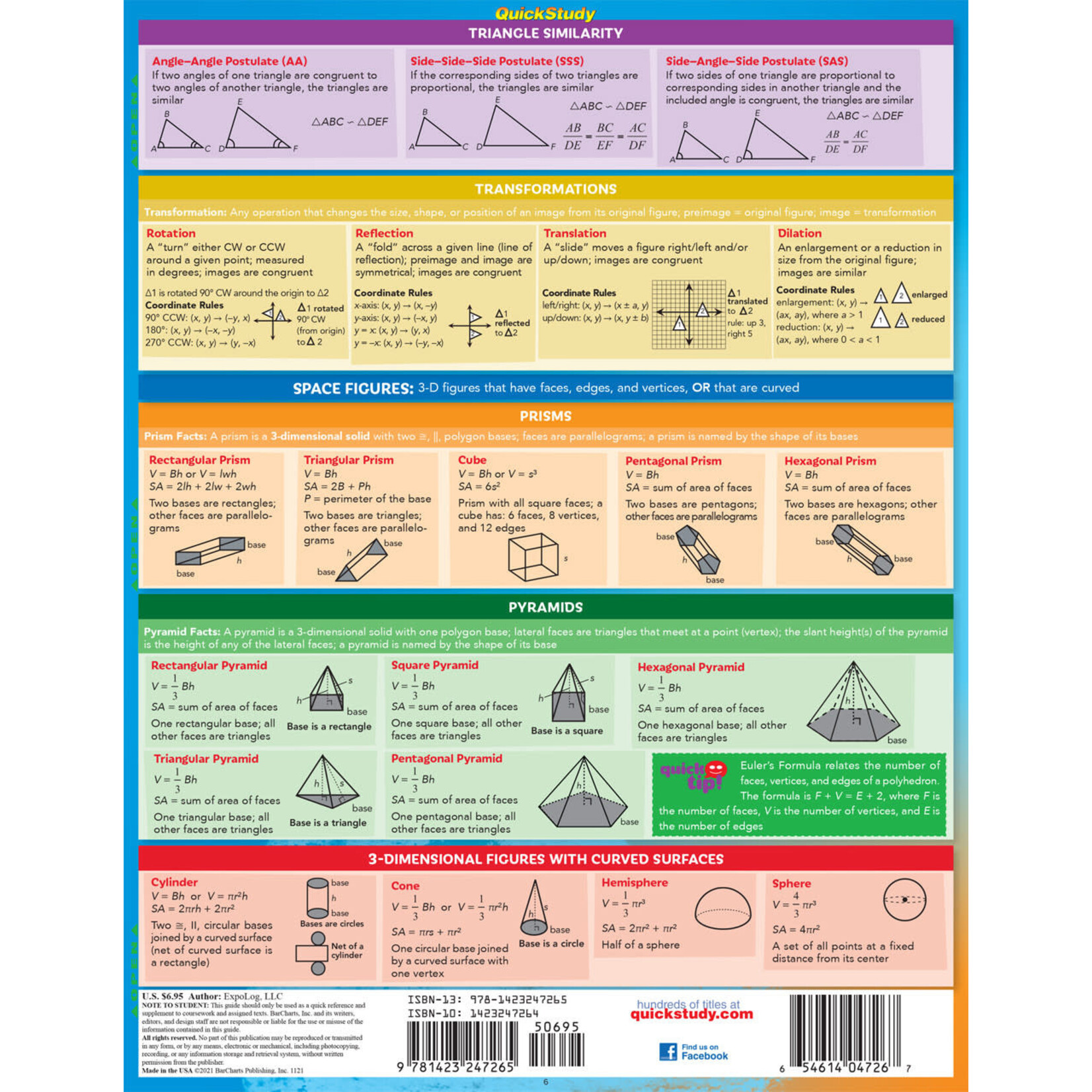 BAR CHARTS QuickStudy: Math Fundamentals 3: Geometry Laminated Study Guide