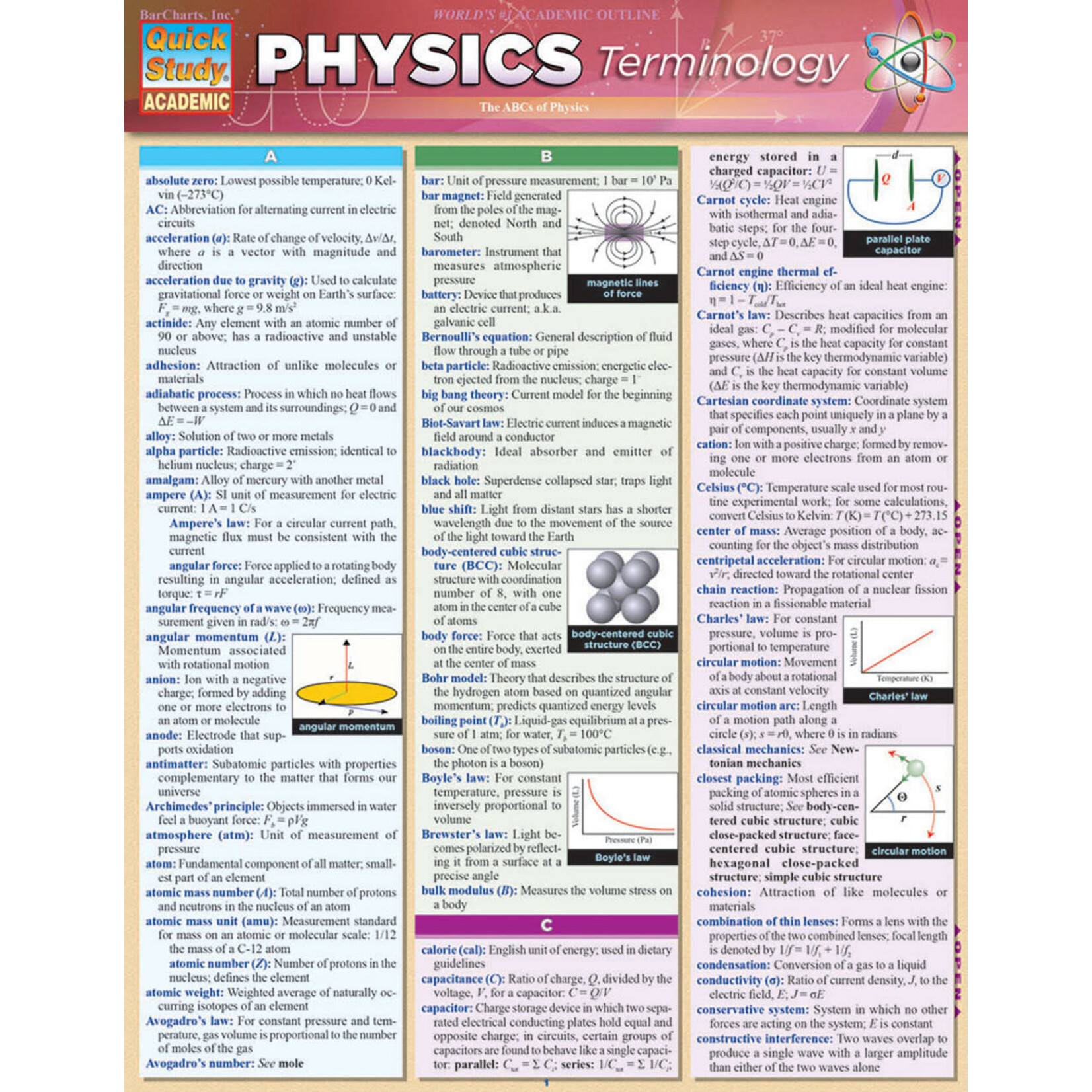 BAR CHARTS QuickStudy | Physics Terminology Laminated Study Guide