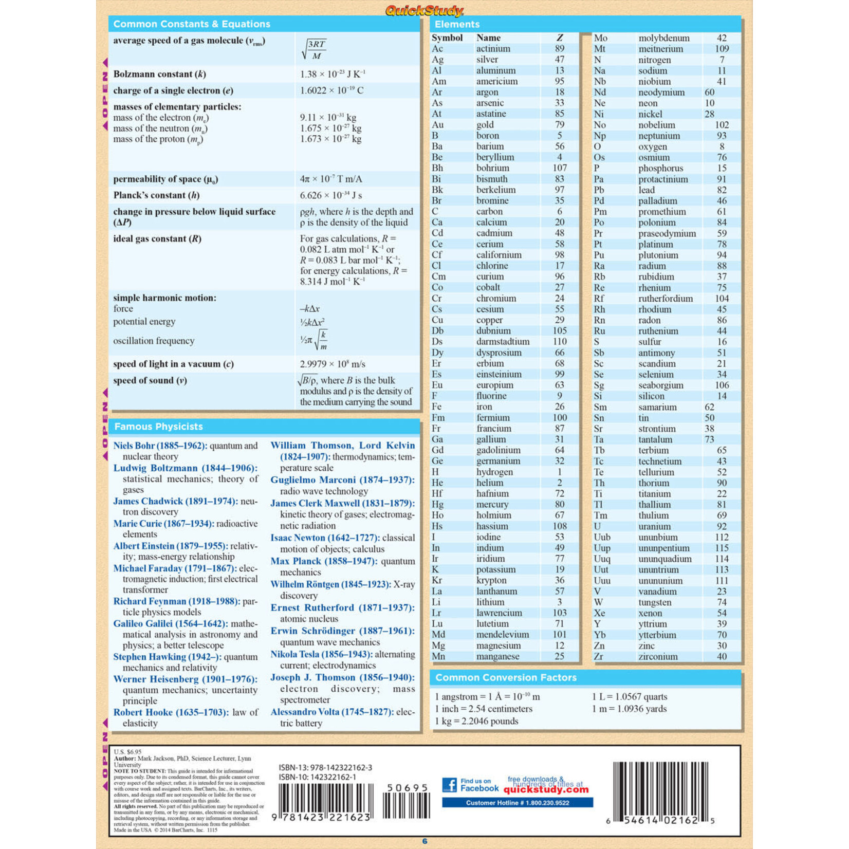 BAR CHARTS QuickStudy | Physics Terminology Laminated Study Guide