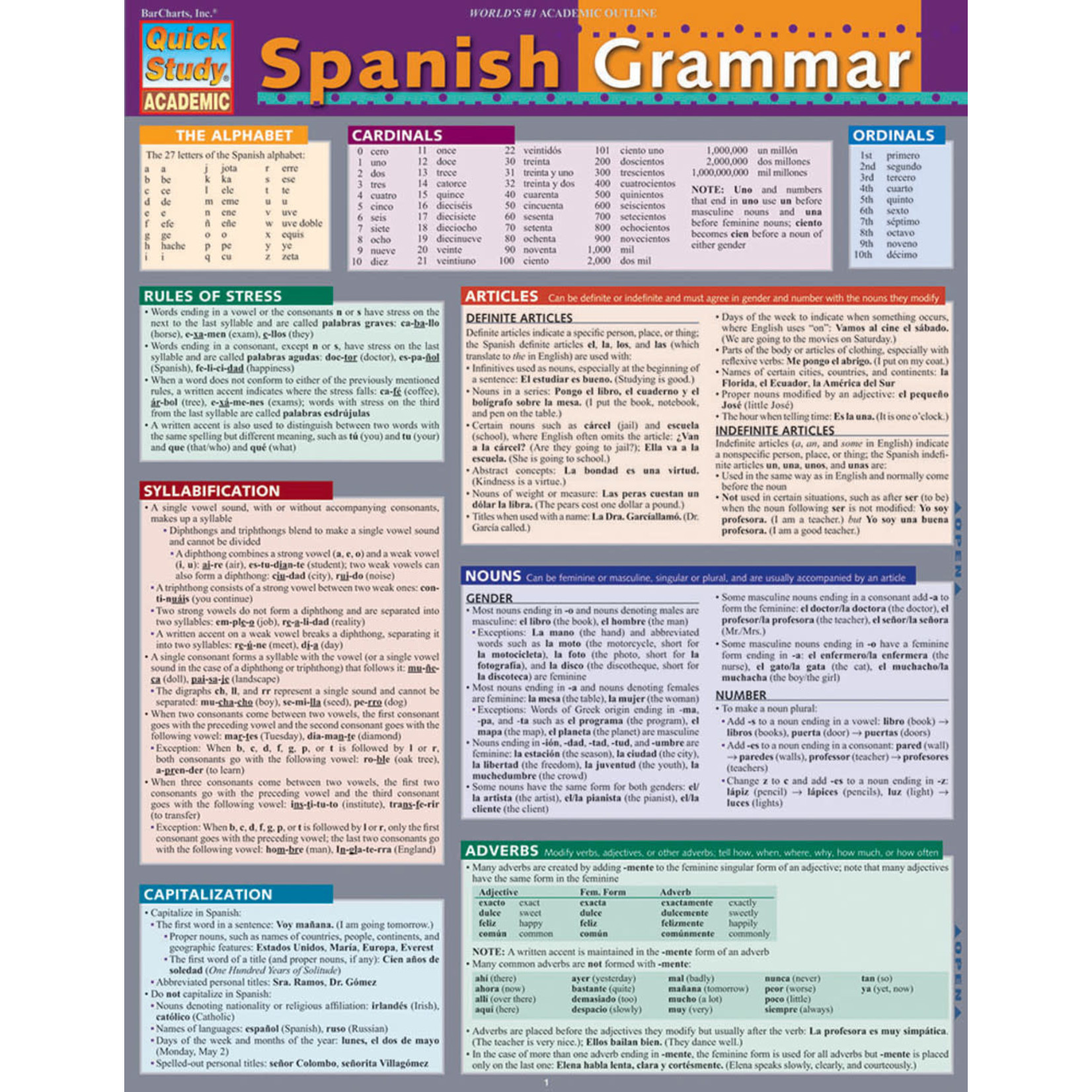 BAR CHARTS QuickStudy: Spanish Grammar Laminated Study Guide