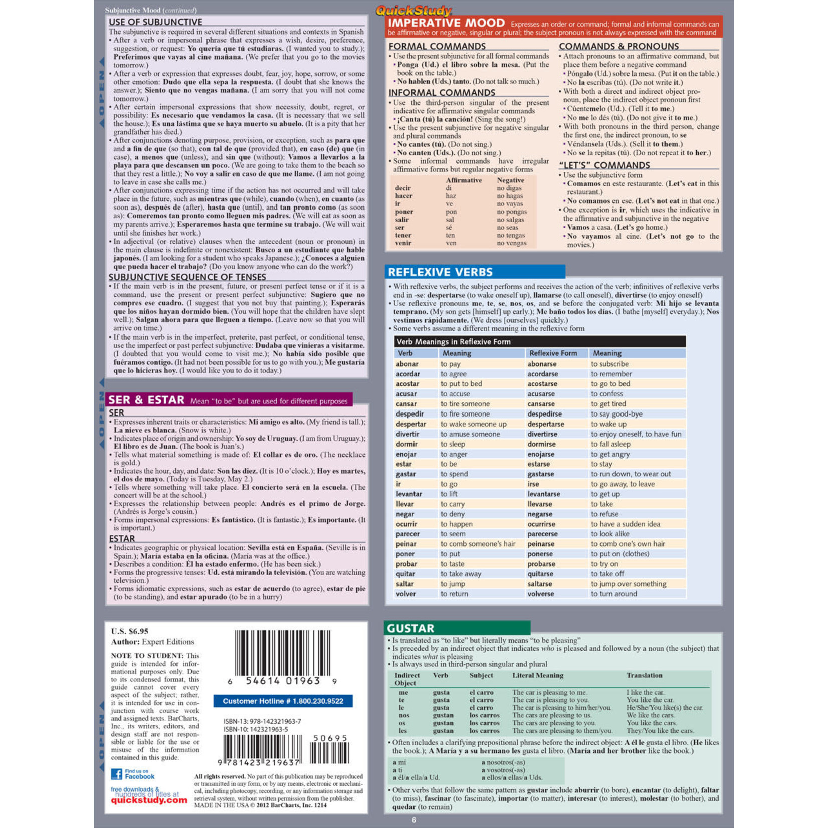 BAR CHARTS QuickStudy: Spanish Grammar Laminated Study Guide