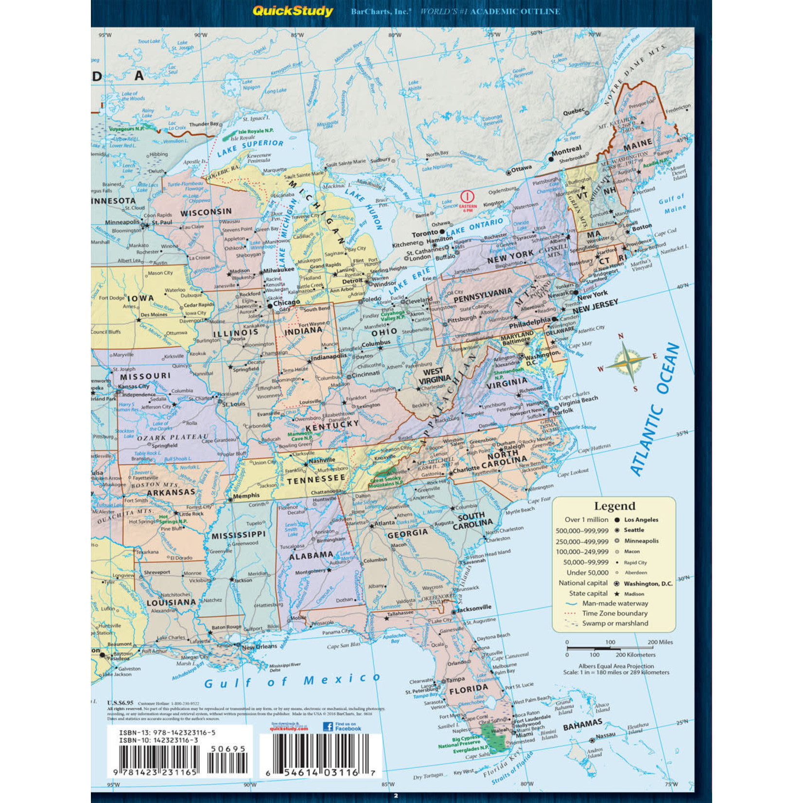 BAR CHARTS QuickStudy | U.S. Map: States & Cities Laminated Reference Guide