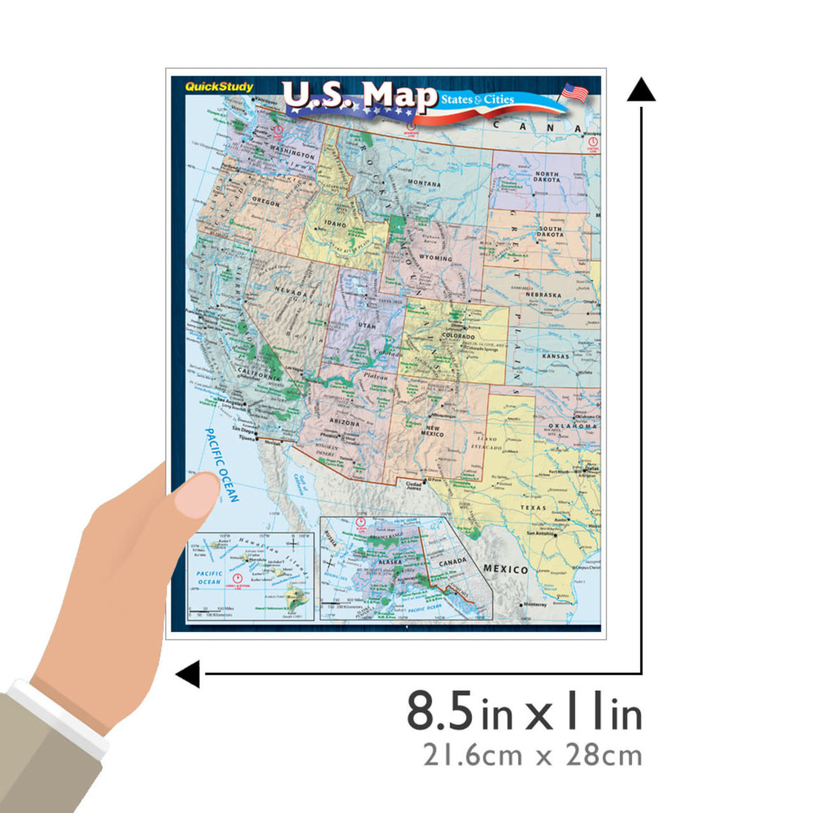 BAR CHARTS QuickStudy | U.S. Map: States & Cities Laminated Reference Guide