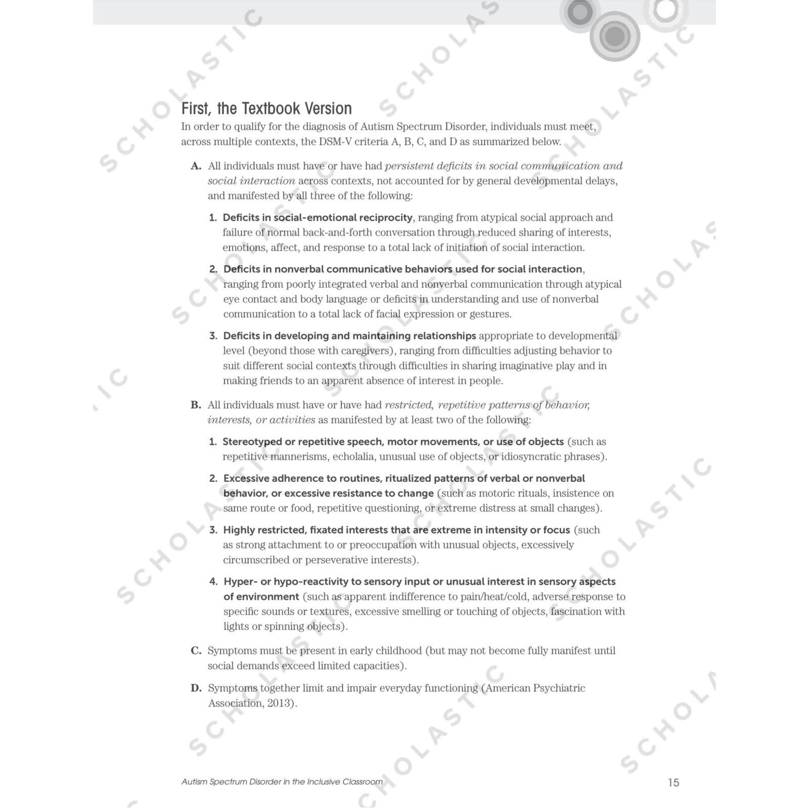 SCHOLASTIC TEACHING RESOURCES Autism Spectrum Disorder in the Inclusive Classroom