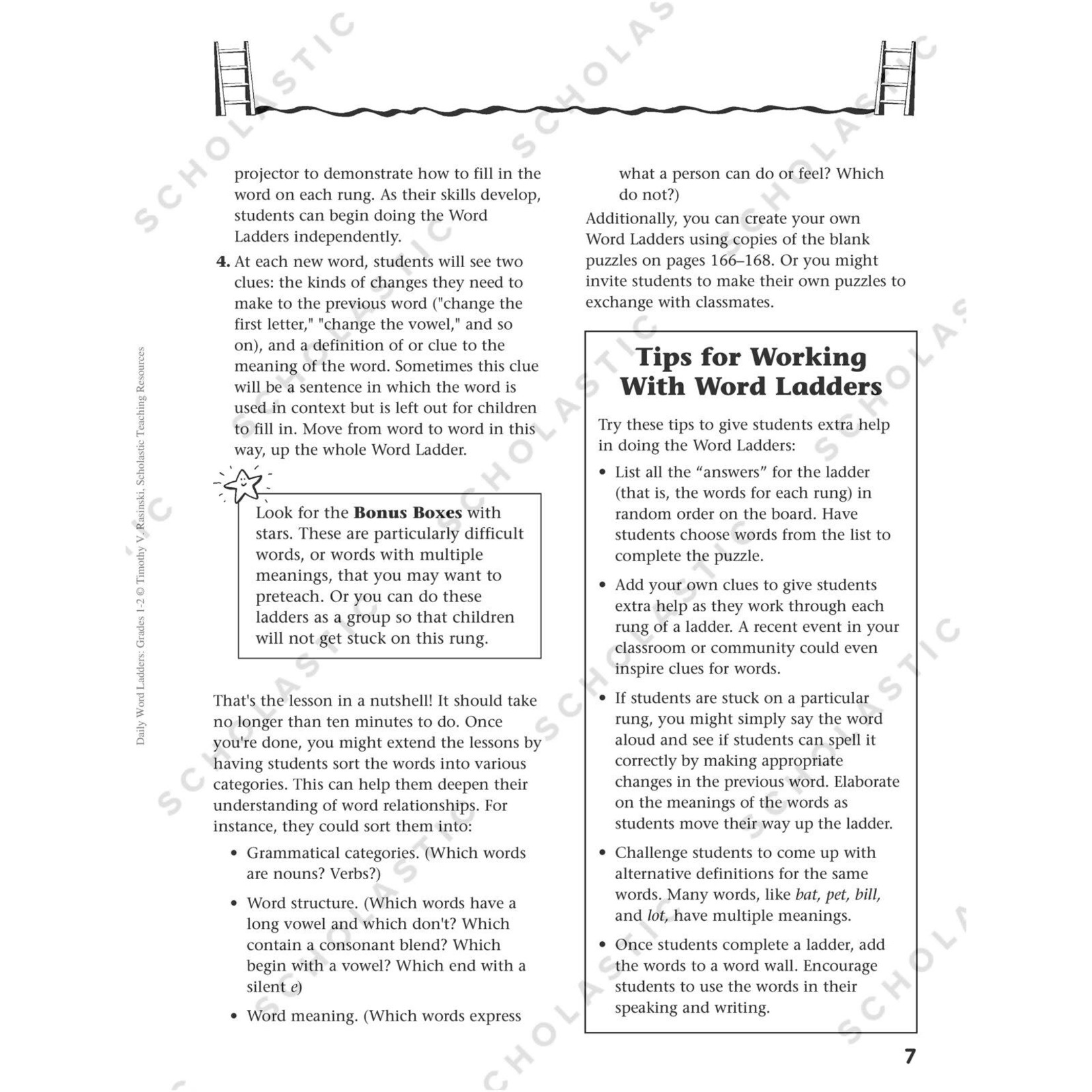 SCHOLASTIC TEACHING RESOURCES Daily Word Ladders: Grades 1-2