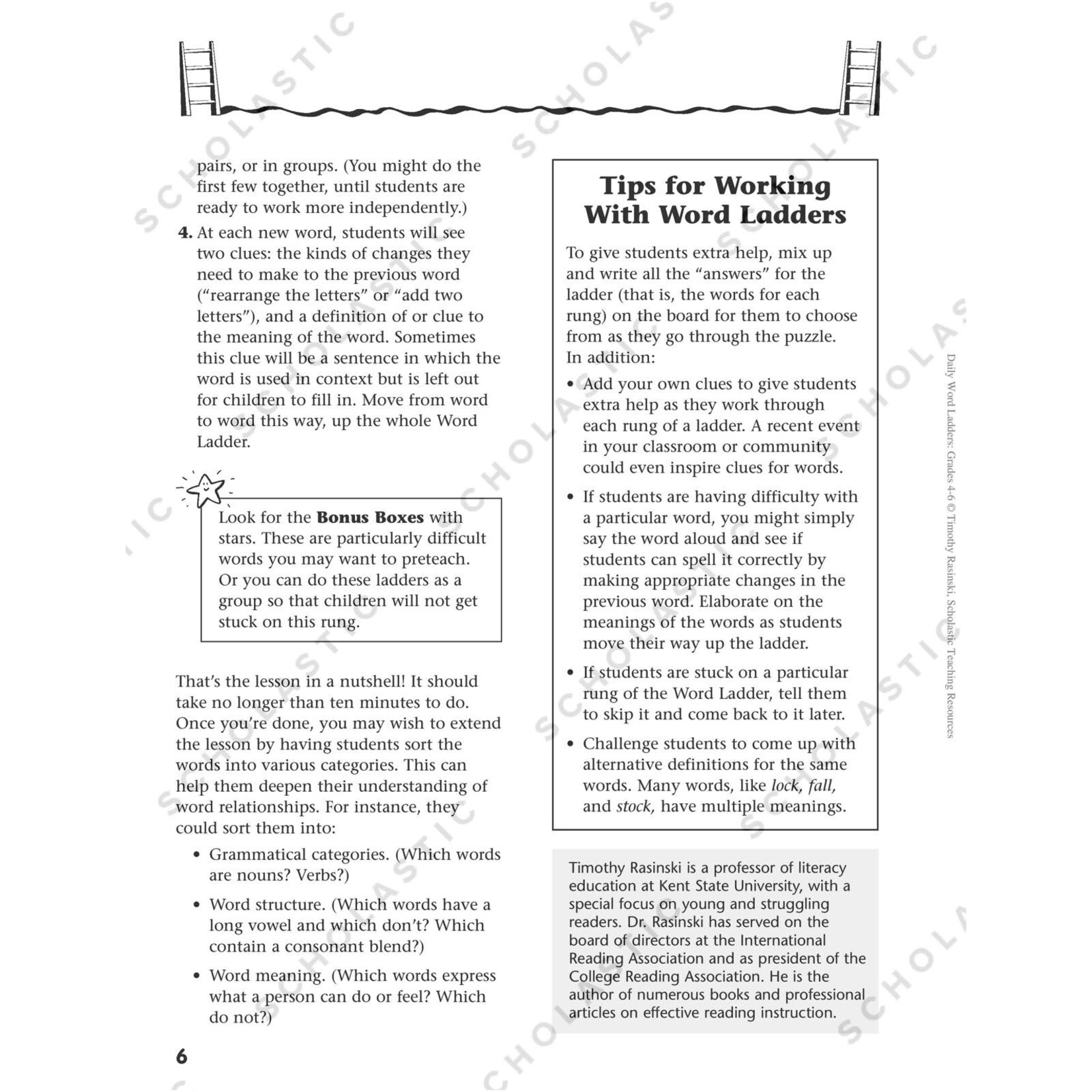 SCHOLASTIC TEACHING RESOURCES Daily Word Ladders: Grades 4-6