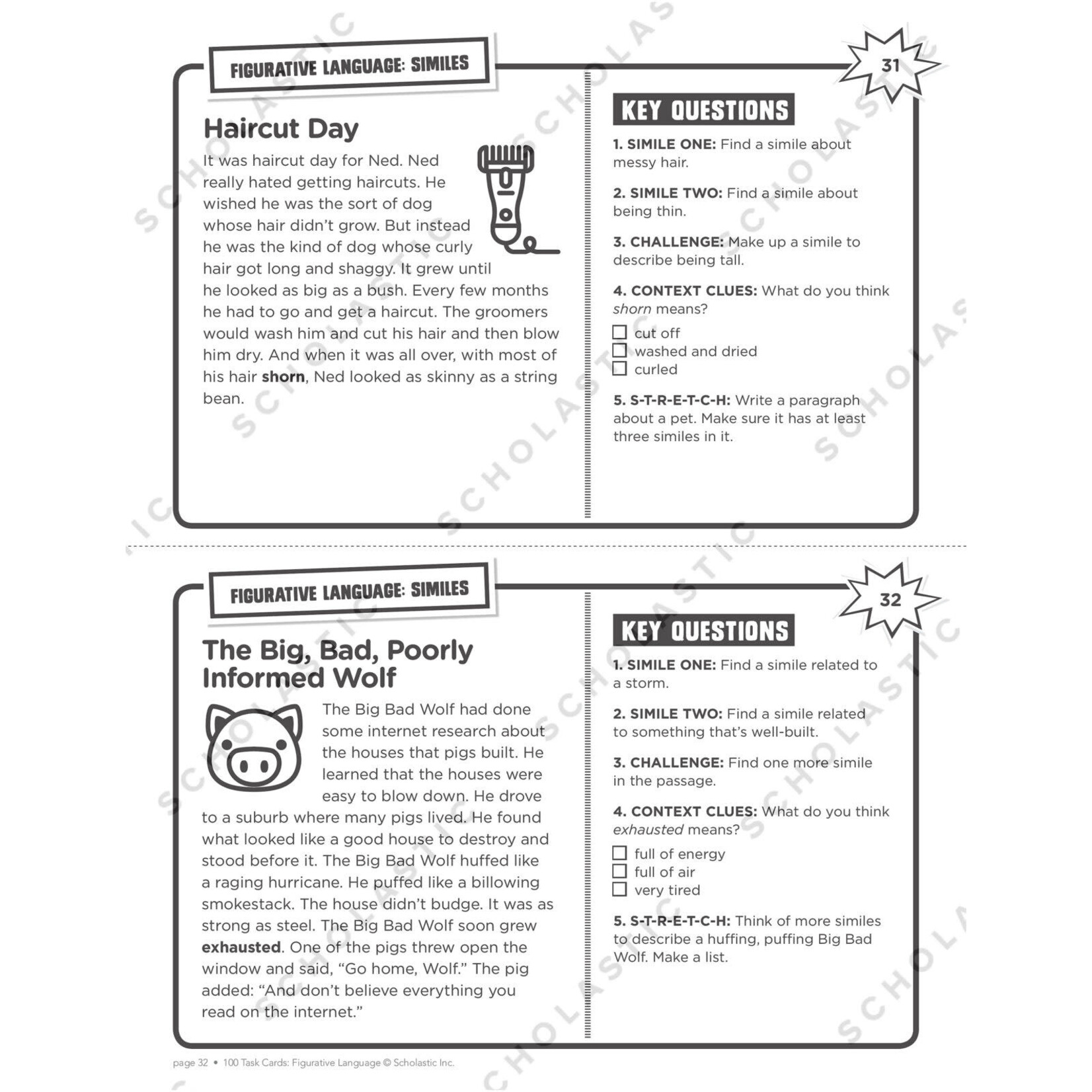 SCHOLASTIC TEACHING RESOURCES 100 Task Cards: Figurative Language