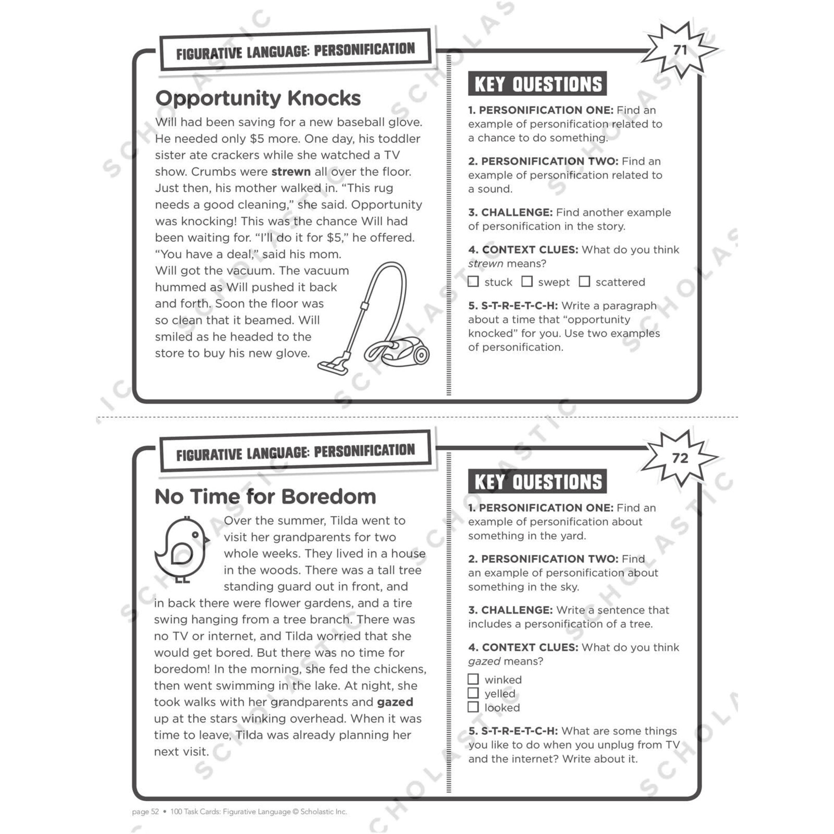 SCHOLASTIC TEACHING RESOURCES 100 Task Cards: Figurative Language
