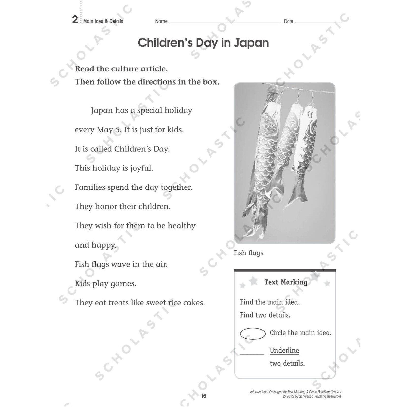 SCHOLASTIC TEACHING RESOURCES Informational Passages for Text Marking & Close Reading: Grade 1
