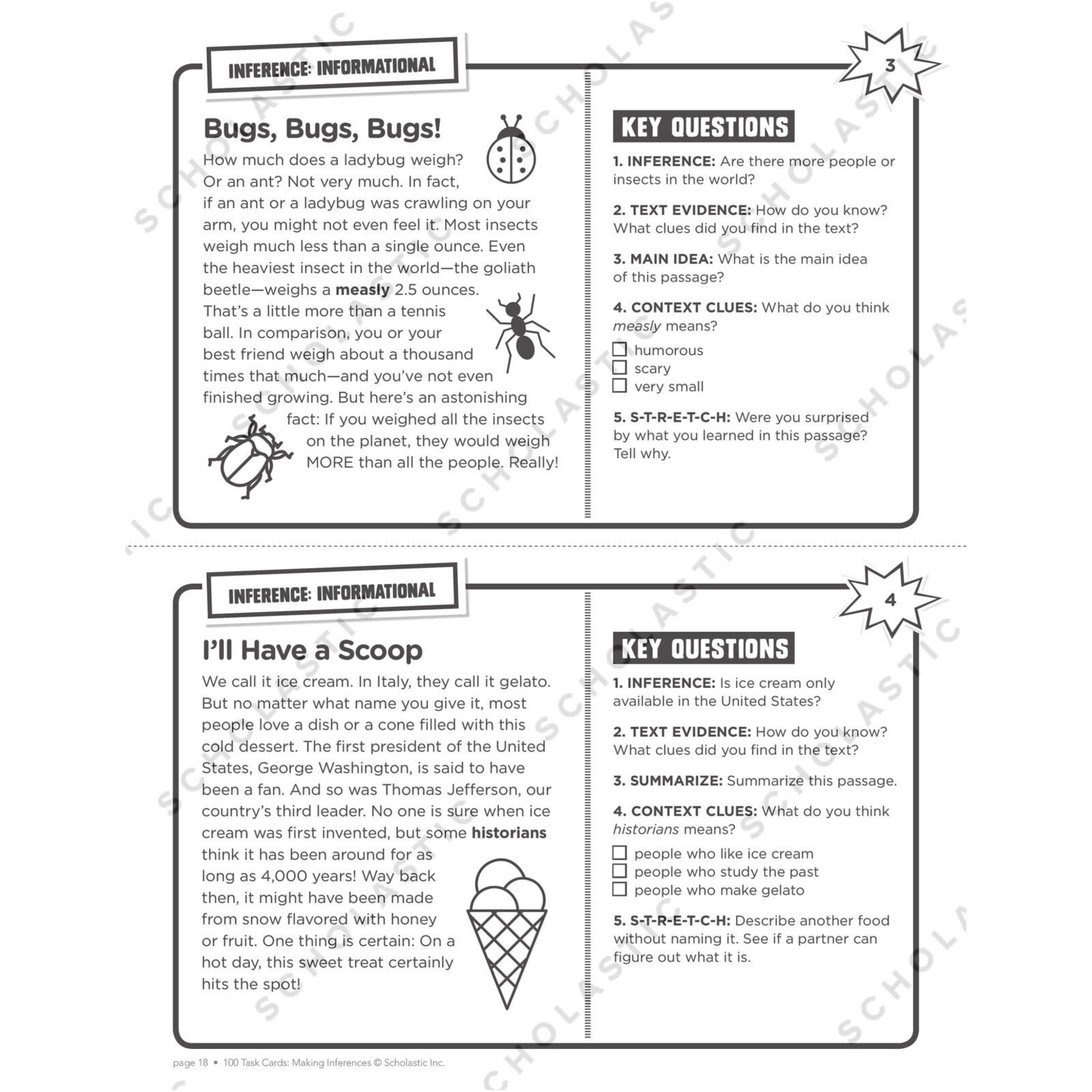 SCHOLASTIC TEACHING RESOURCES 100 Task Cards: Making Inferences