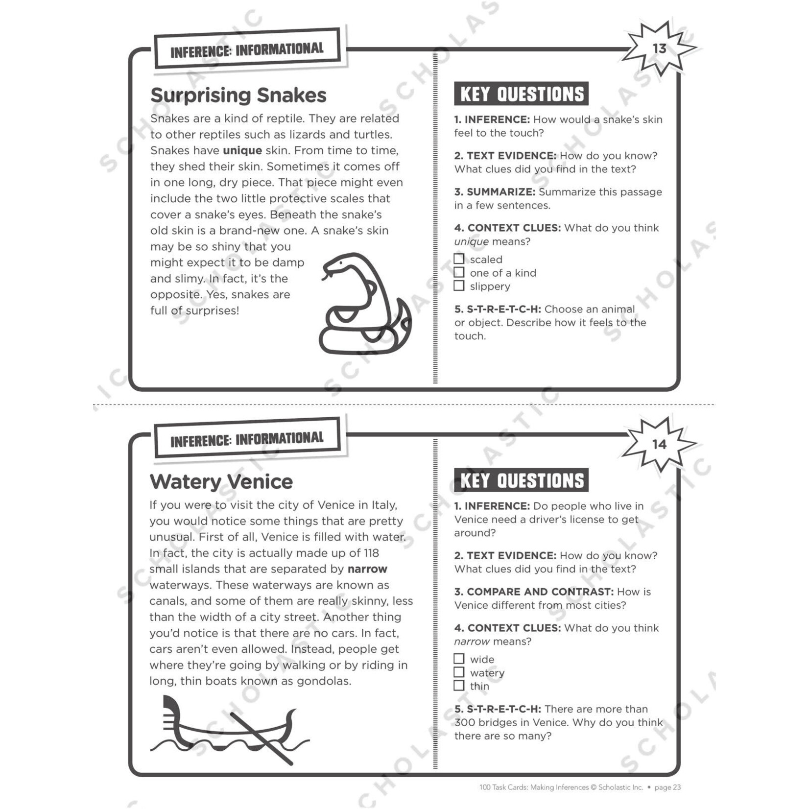 SCHOLASTIC TEACHING RESOURCES 100 Task Cards: Making Inferences