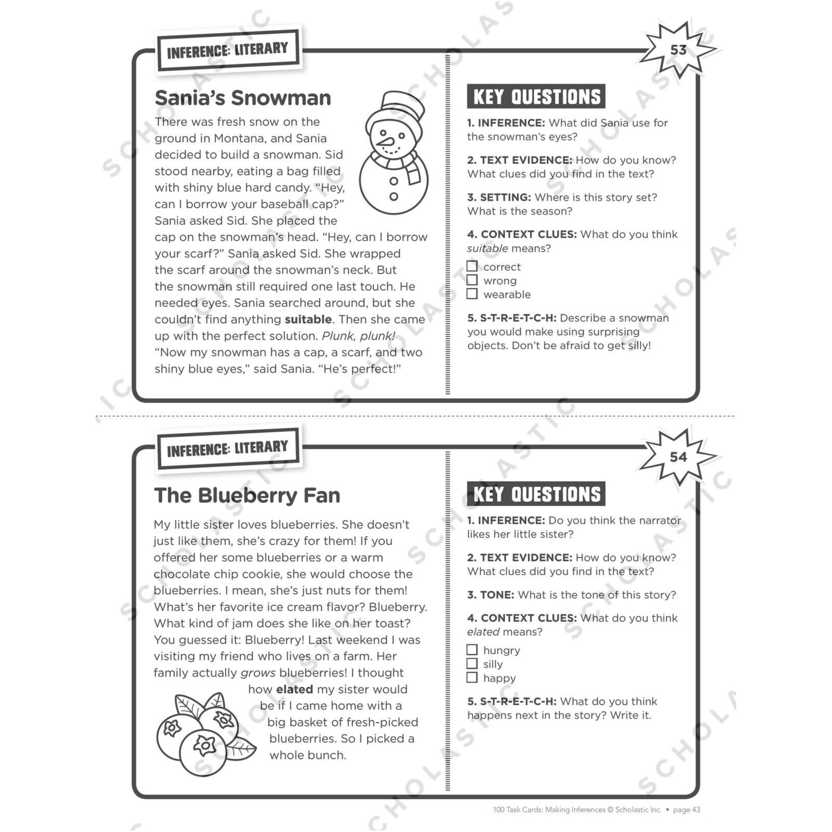 SCHOLASTIC TEACHING RESOURCES 100 Task Cards: Making Inferences