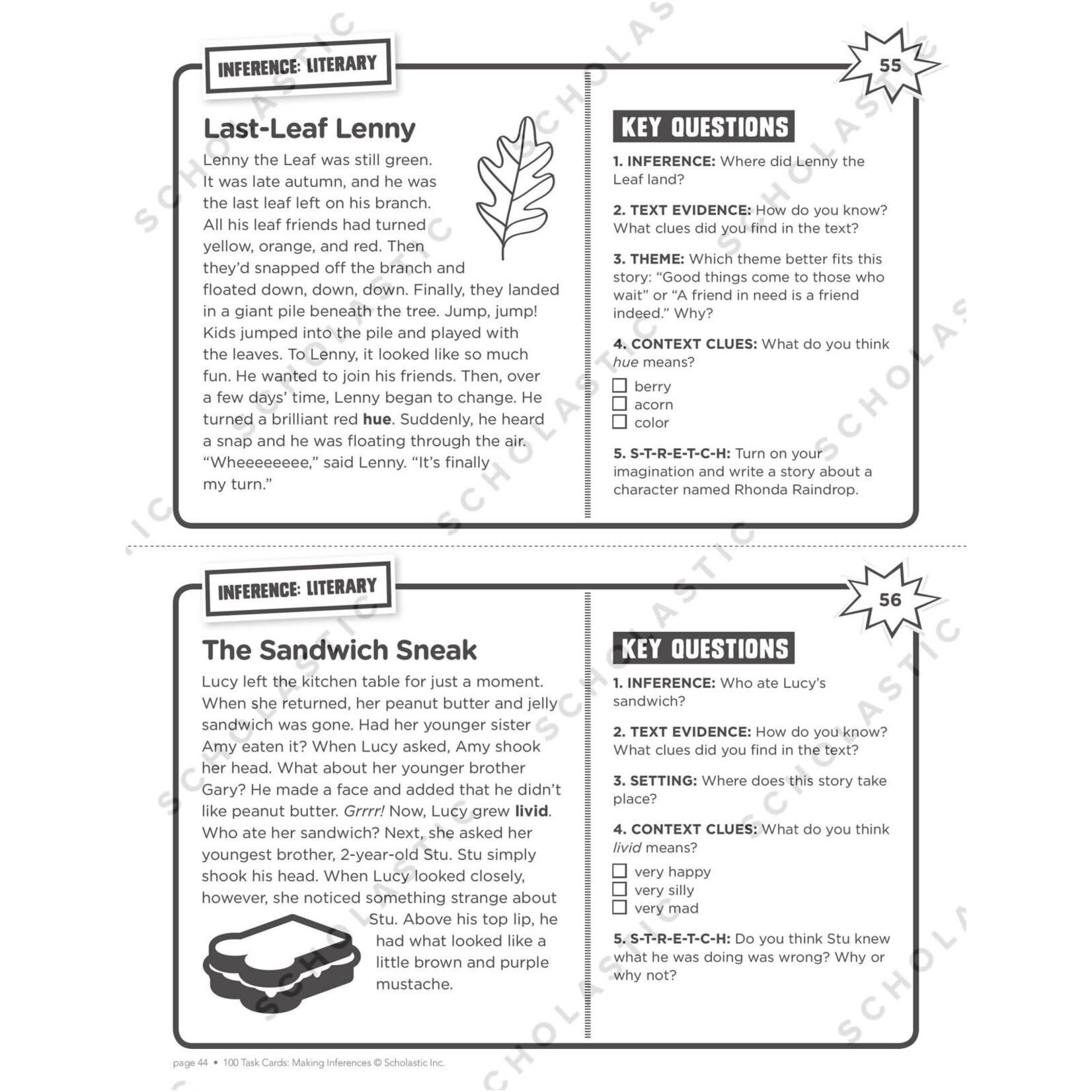 SCHOLASTIC TEACHING RESOURCES 100 Task Cards: Making Inferences