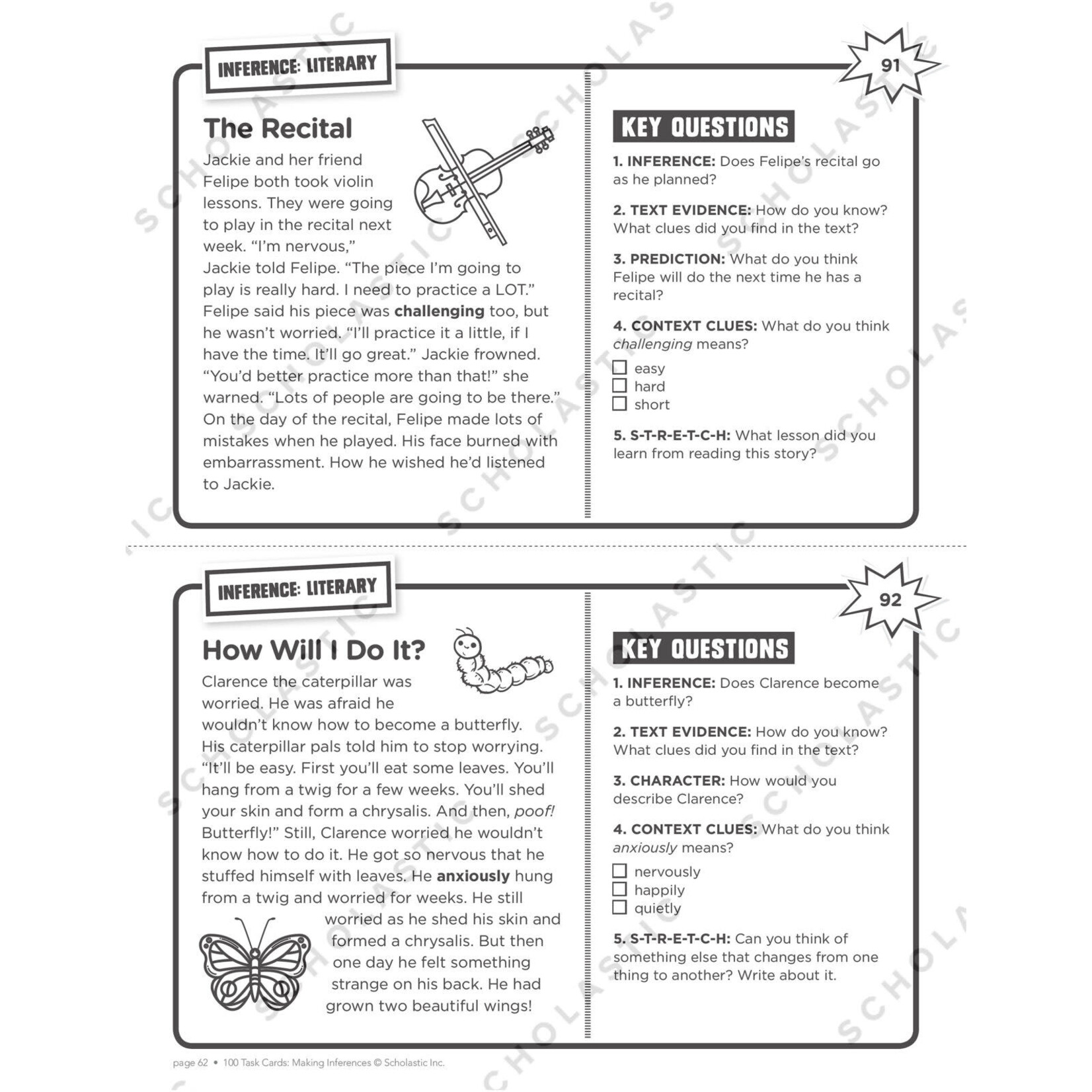 SCHOLASTIC TEACHING RESOURCES 100 Task Cards: Making Inferences