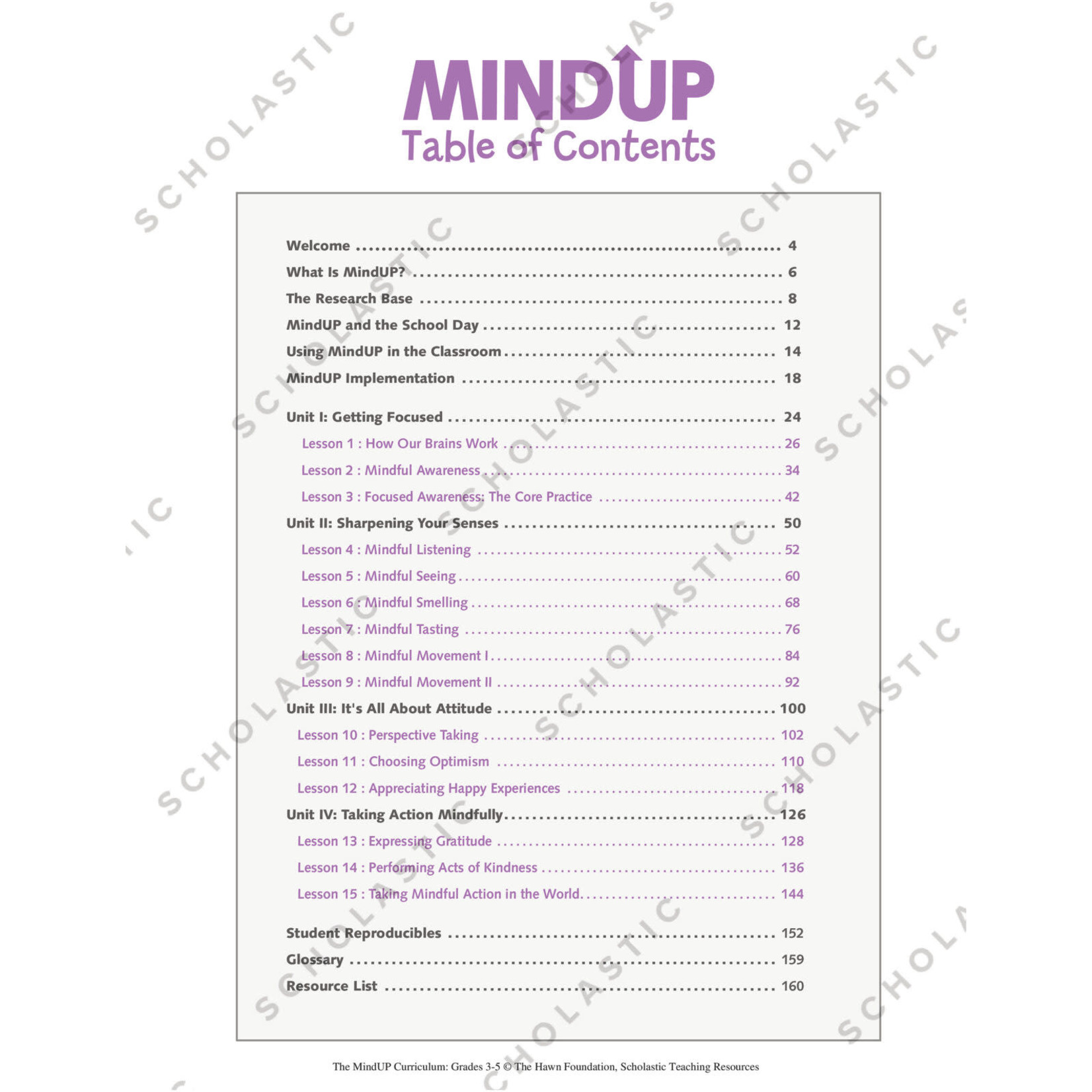 SCHOLASTIC TEACHING RESOURCES The MindUP Curriculum: Grades 3-5