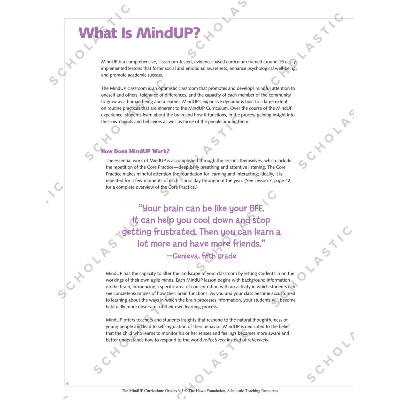 SCHOLASTIC TEACHING RESOURCES The MindUP Curriculum: Grades 3-5